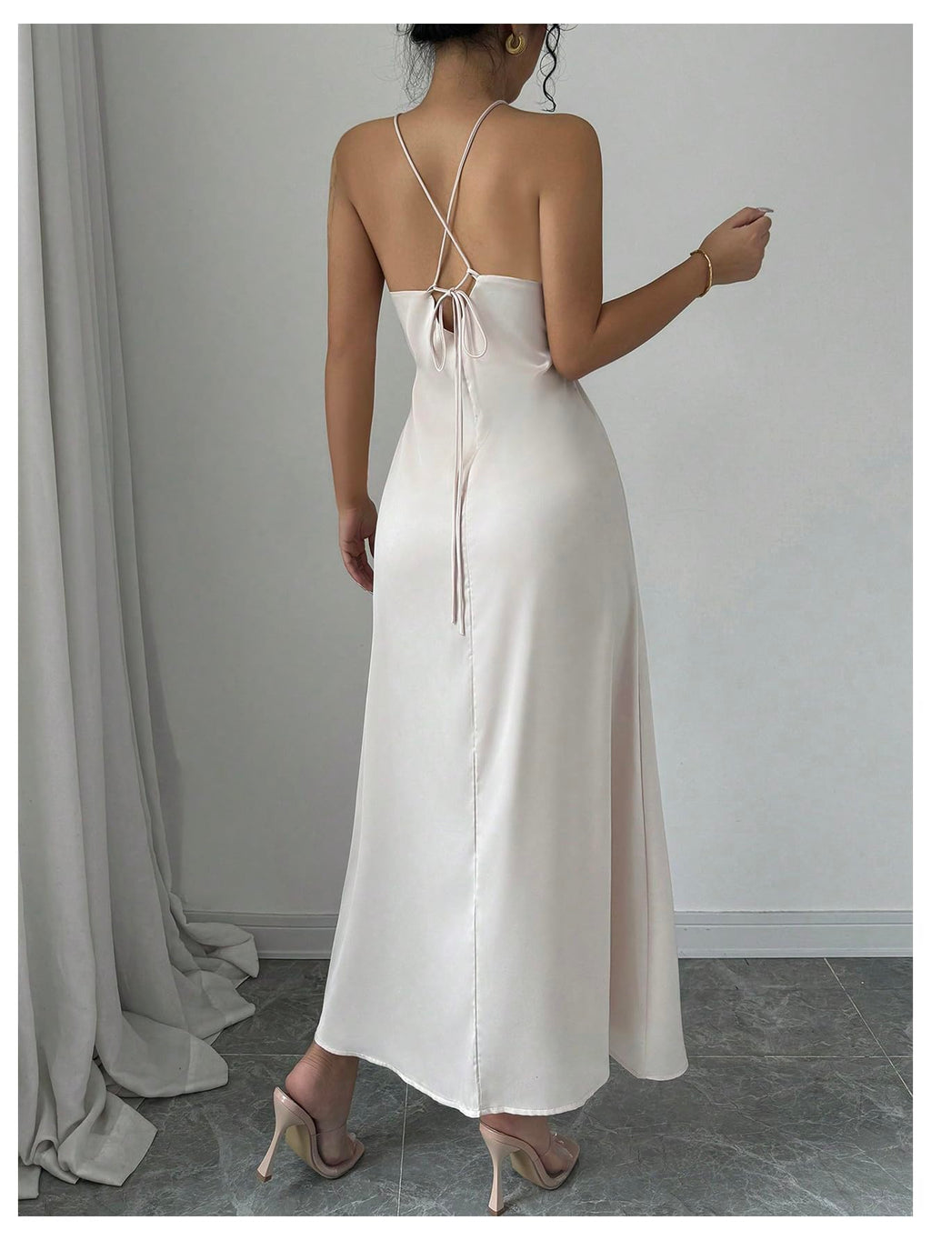 Women's 3D Floral Halter Dress Criss Cross Backless Sleeveless Maxi Dresses