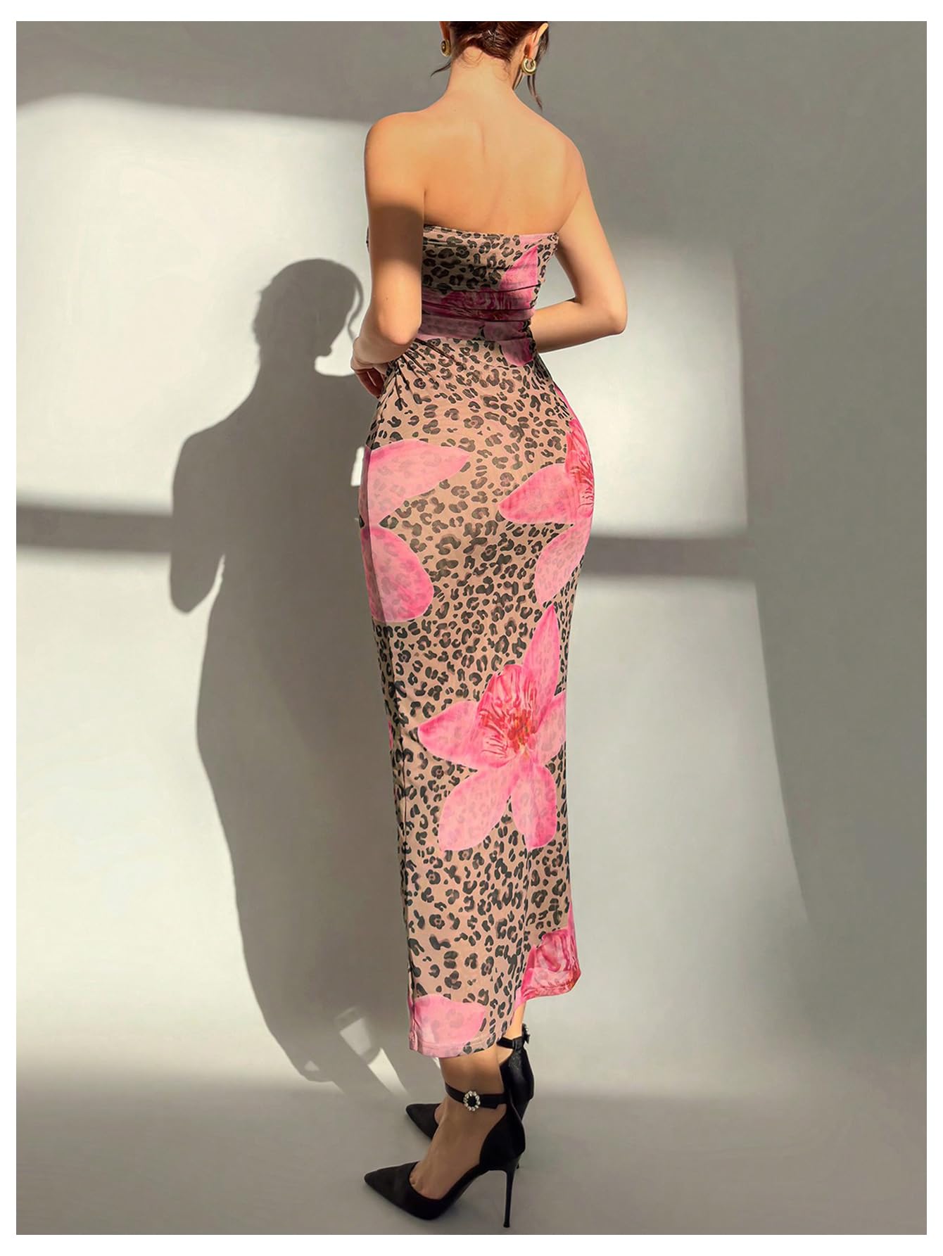 Women's Floral Strapless Bodycon Maxi Dress Summer Tube Top Dresses