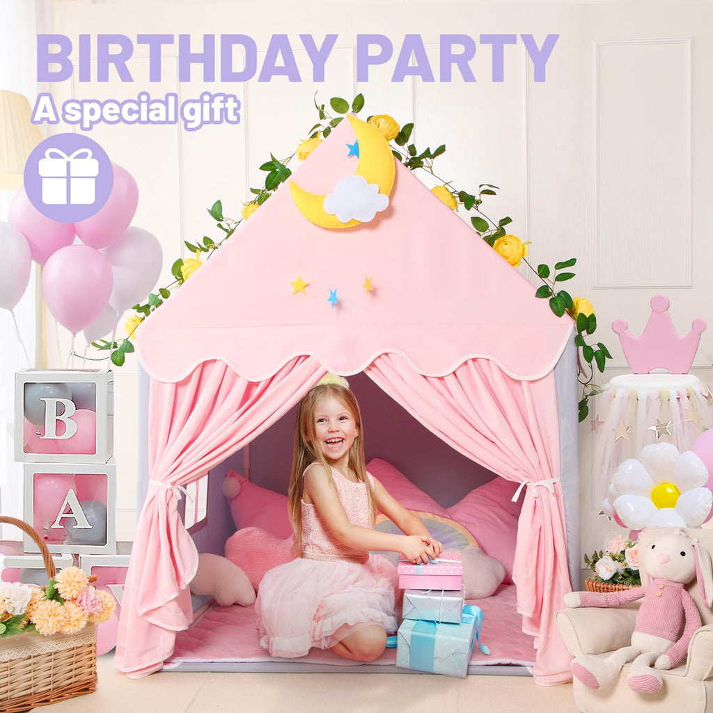 Kid Tent with Mat, Star Lights - Kids Play Tents for Toddlers Kids Tents Indoor Playhouse - Princess Tent for Girls Toy House