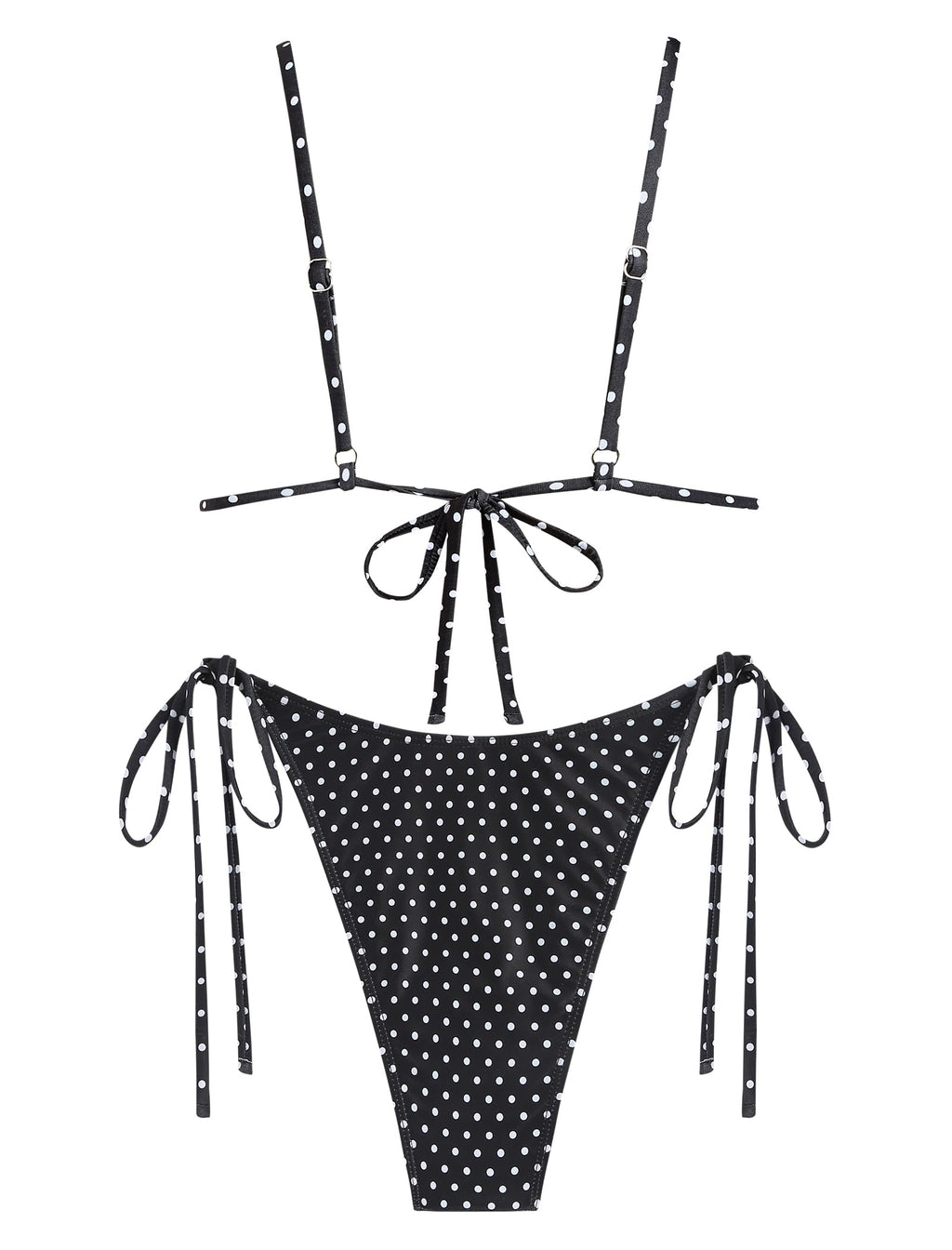 Women's Triangle Bikini Lace Frilled Ruffles Gingham Print Tie Side Spaghetti Strap 2 Pieces Bikini Swimsuit