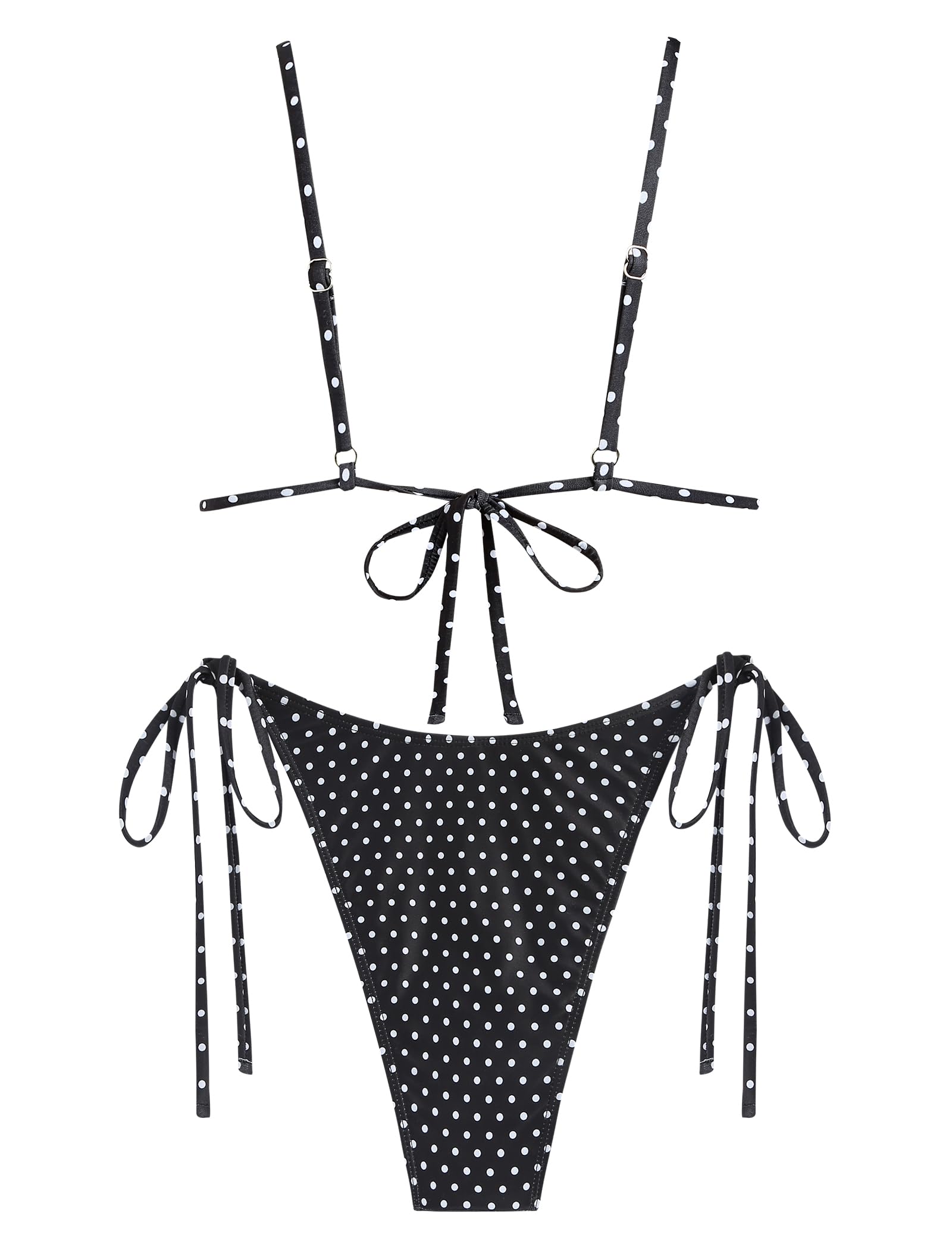 Women's Triangle Bikini Lace Frilled Ruffles Gingham Print Tie Side Spaghetti Strap 2 Pieces Bikini Swimsuit