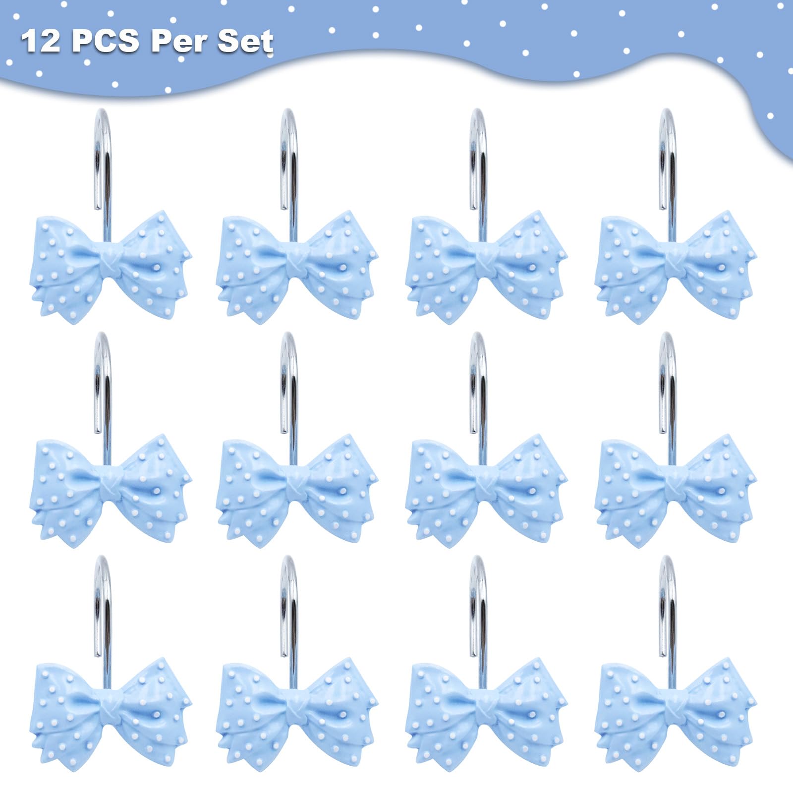 Decorative l Cute Bow Knot Polka Dots Shower Curtain Rings Decor Resin 12 Pcs