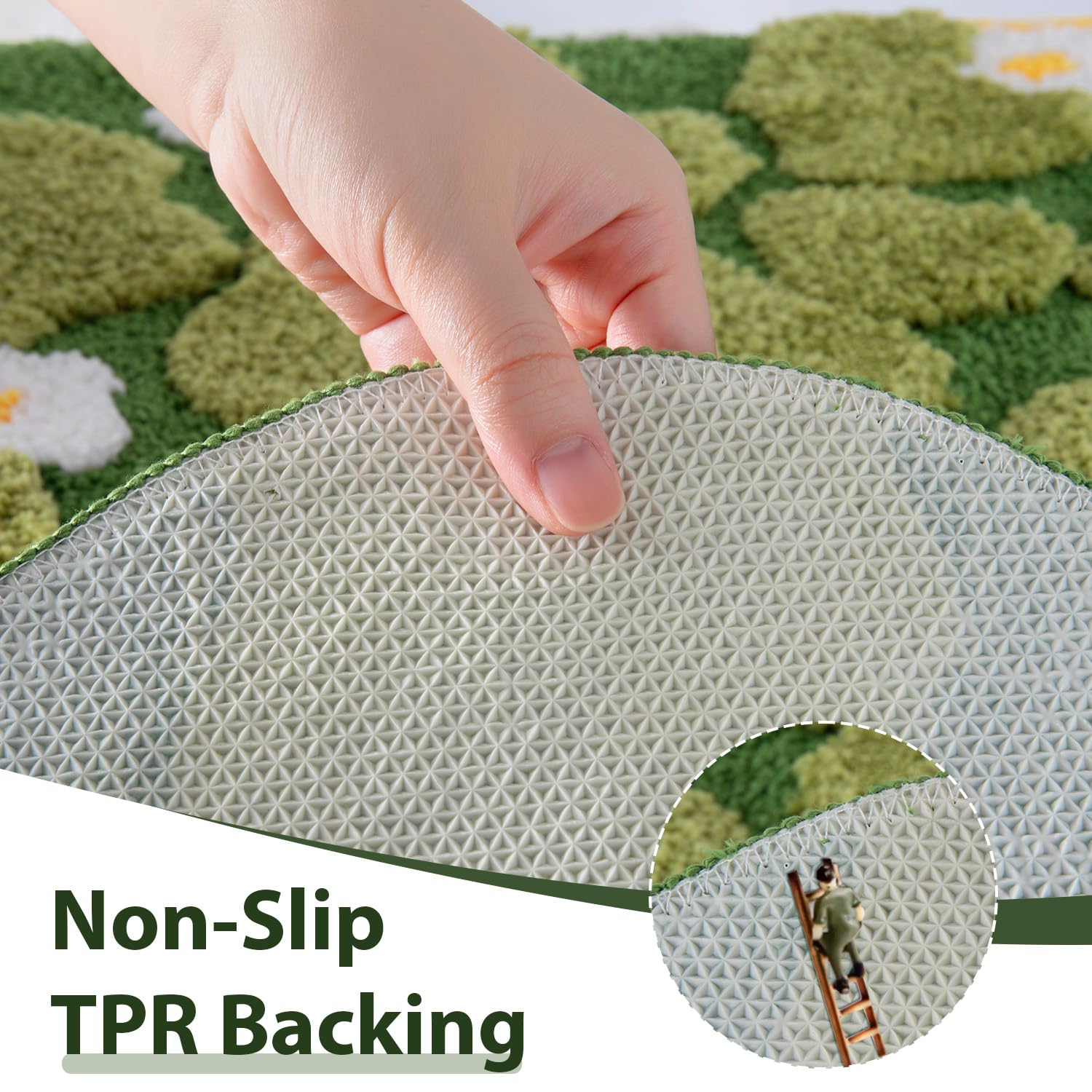 Green Moss Bathroom Rugs Bath Mat Non Slip, Ultra Soft Absorbent Aesthetic Decor Shaggy Tufted Flower Long Bath Rugs