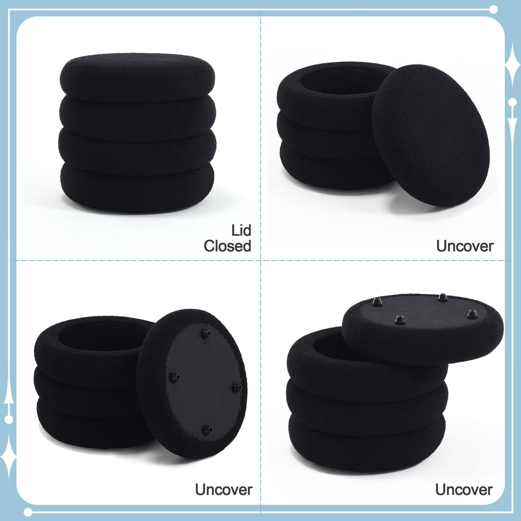 Storage Ottoman Round, Ottoman with Storage, Sherpa Ottoman Storage, (18 Inches x 16 Inches) Set of 2