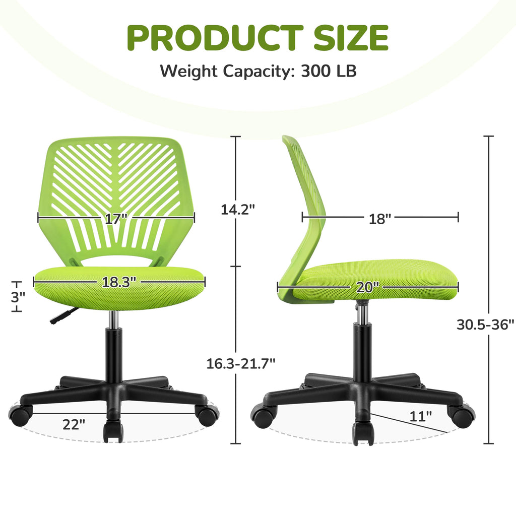 Cute Low-Back Armless Study w/Lumbar Support Adjustable Swivel Chair