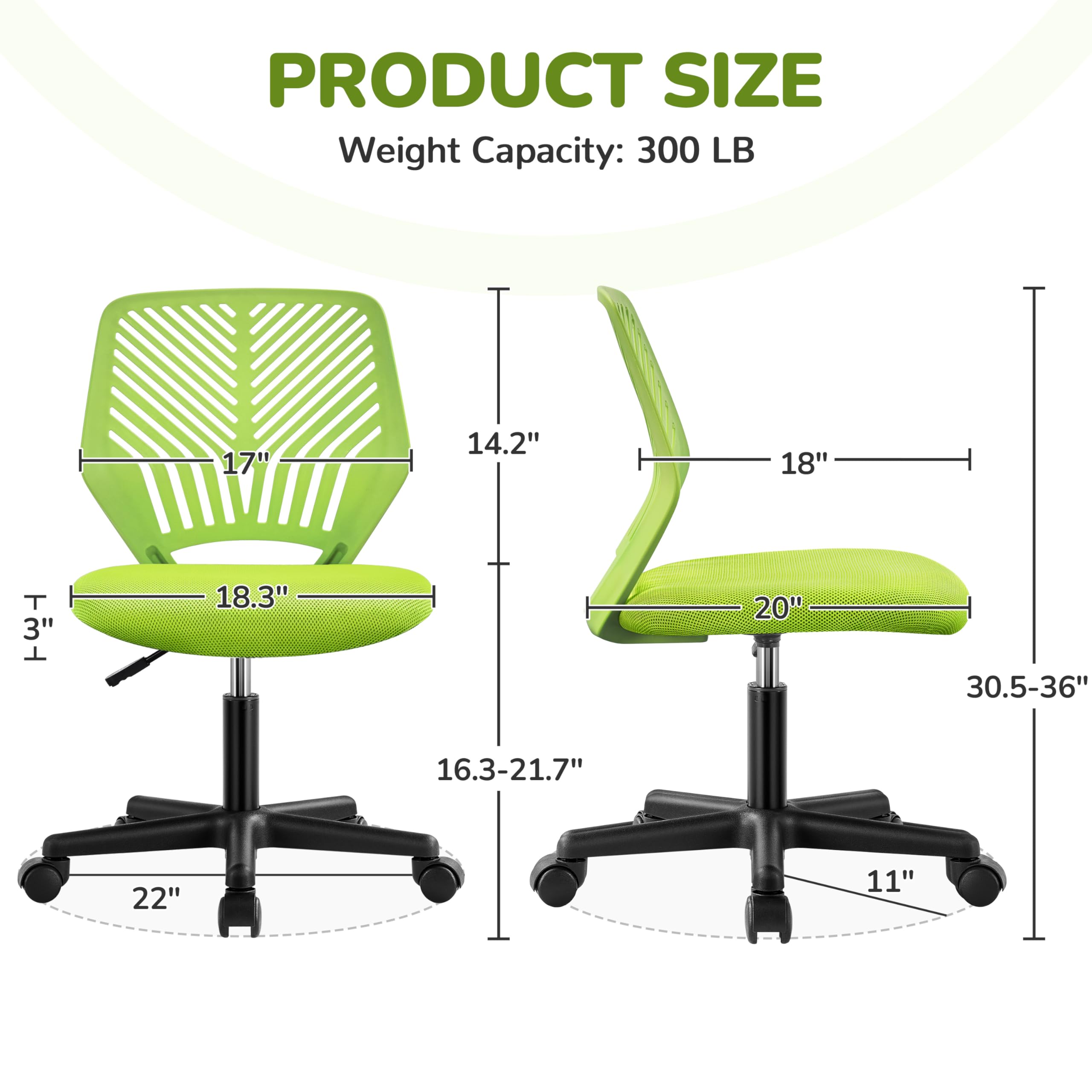 Cute Low-Back Armless Study w/Lumbar Support Adjustable Swivel Chair