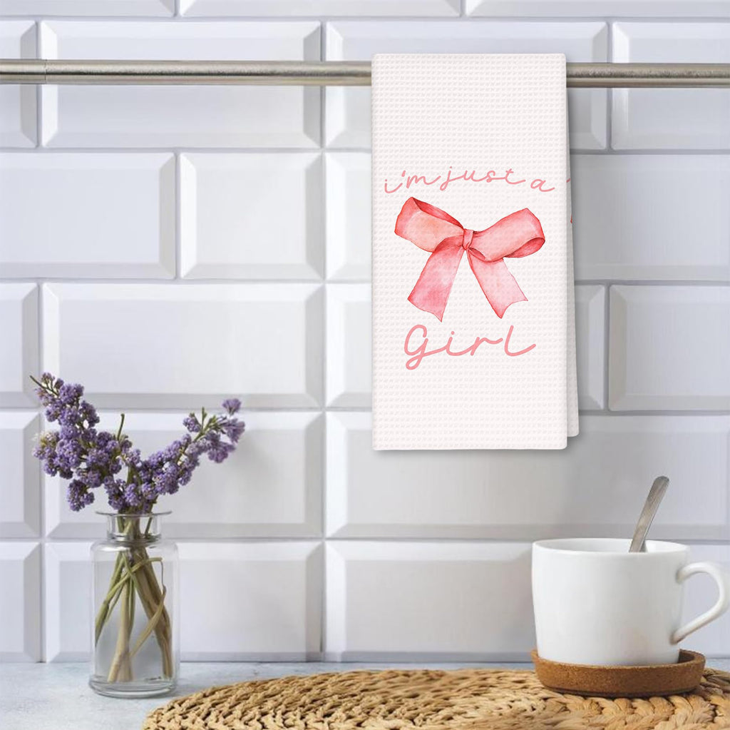 Girly Pink Bow Coquette Preppy Towel, 16x24 Inch