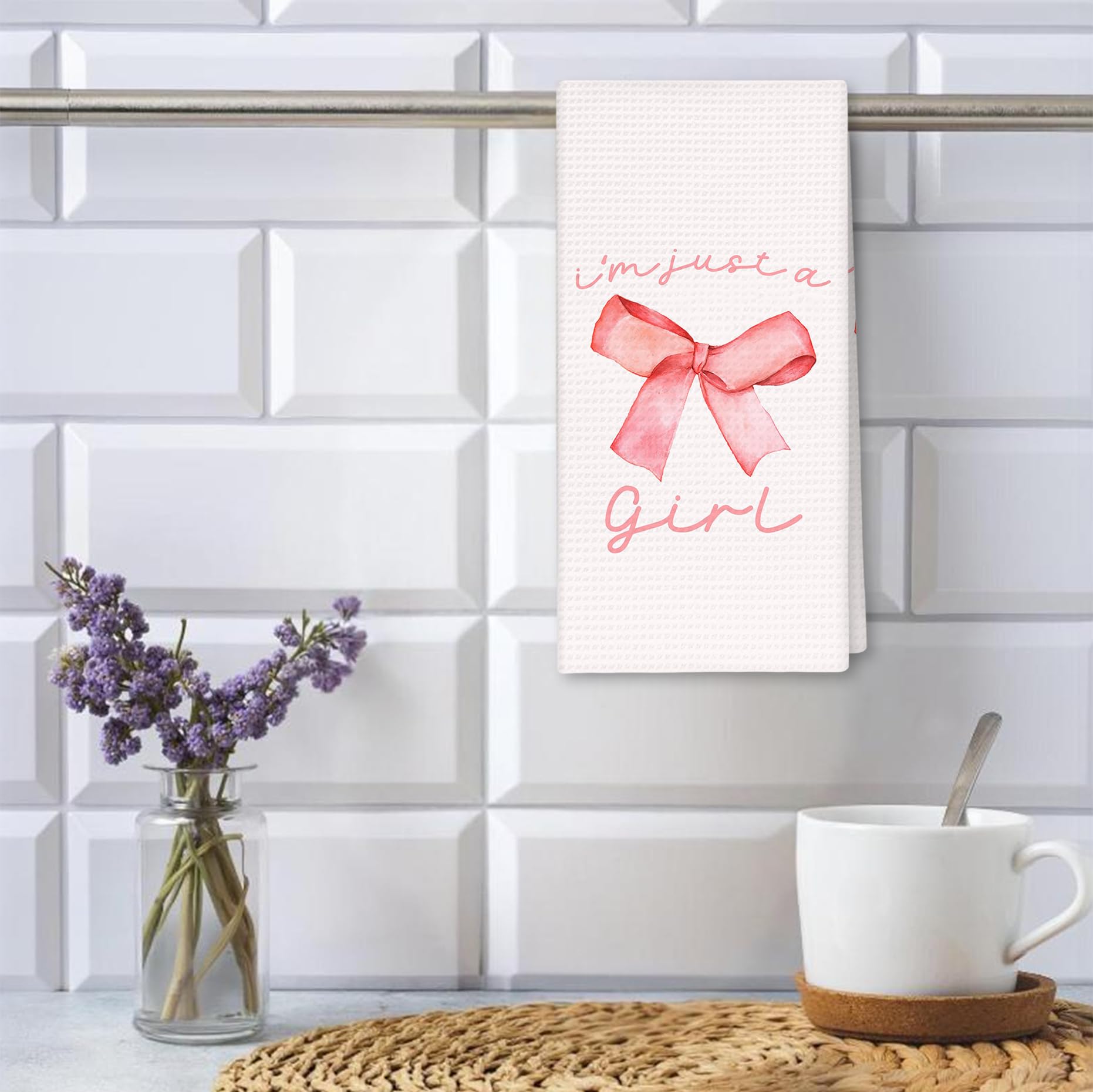 Girly Pink Bow Coquette Preppy Towel, 16x24 Inch