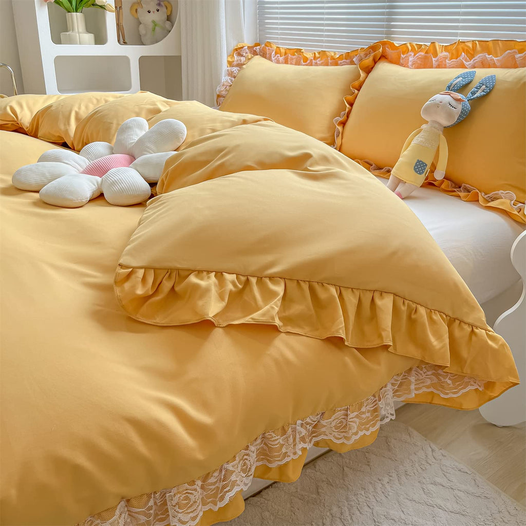 Chic Ruffle Lace Polyester Duvet Cover Set - Bedding-2 Piece Twin Duvet Cover with Zipper Closure - Ultra Soft and Light Weight