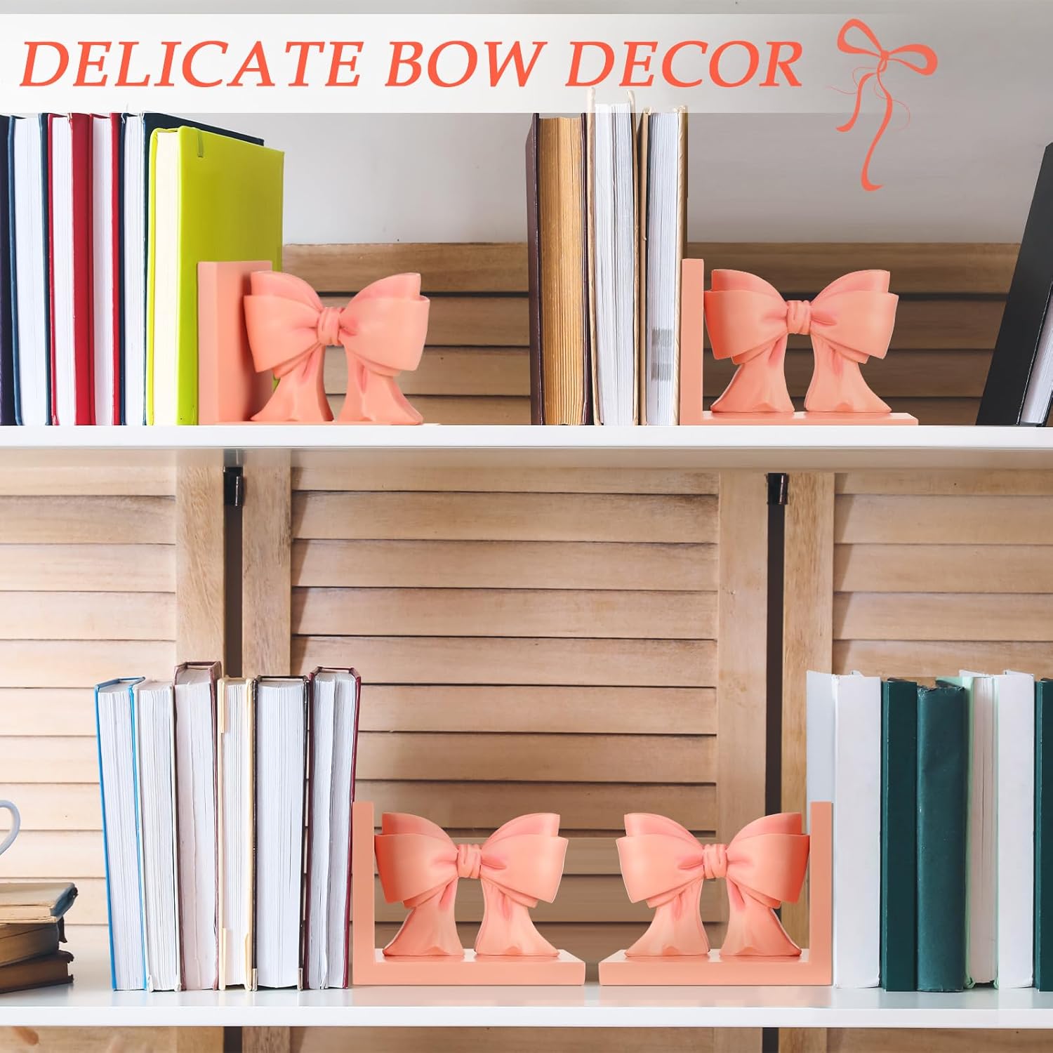 Pink Bow Bookends Coquette Home Decor Cute Sculpture Book Ends Resin - Bookends Shelves 2 Pcs
