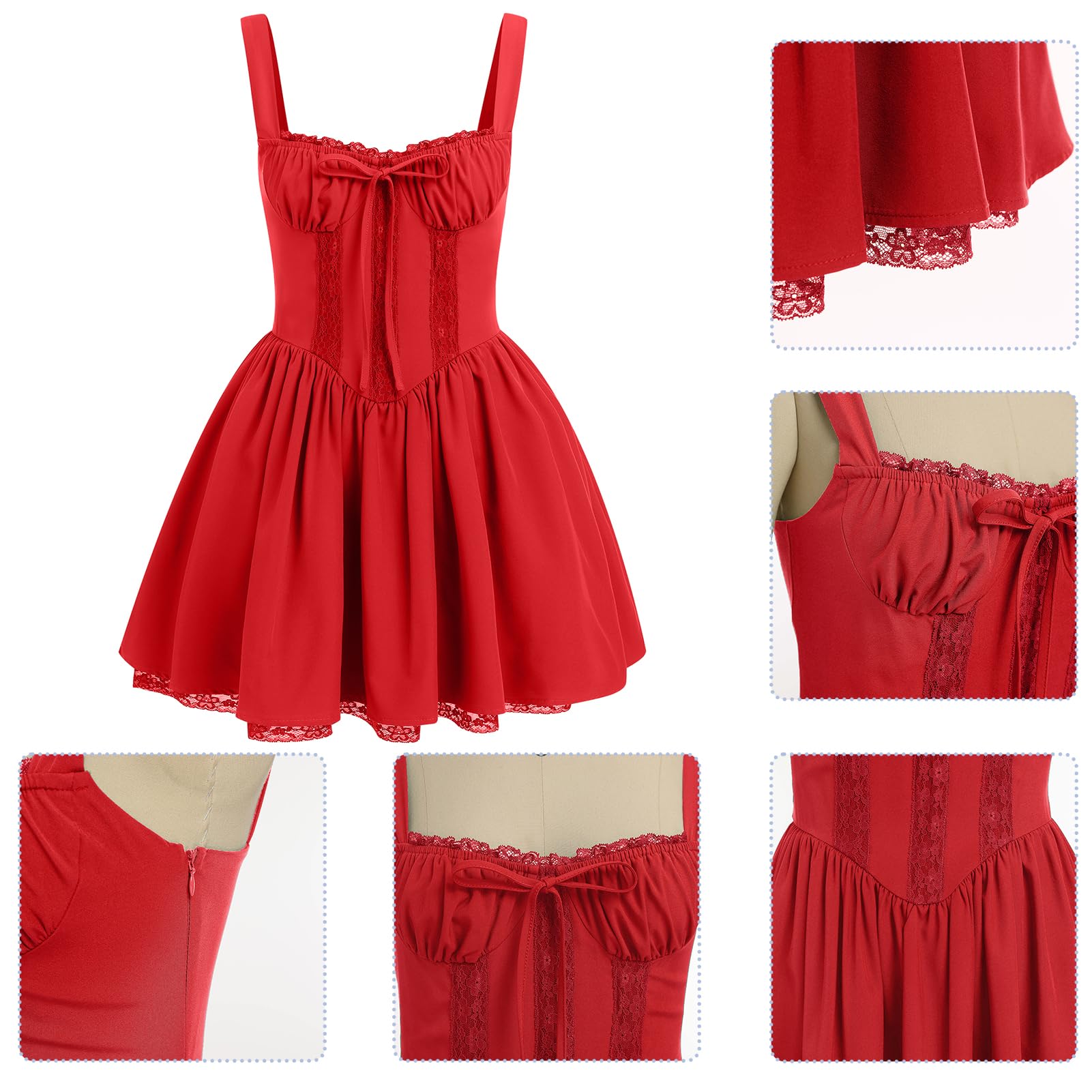 Women's Spaghetti Strap Corset Mini Dress â€?Backless, Lace-Up, Low-Cut Ruffle Sundress