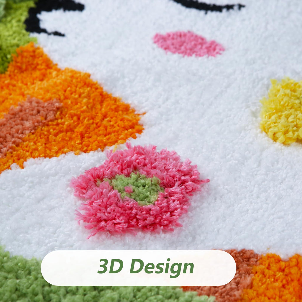 Moss Green Toilet Rugs, Luxury Tufted Extra Thick U-Shaped Toilet Rug,Cute Flower Green Moss Bath Mat Non Slip - Washable Water Absorbent Shag Bathroom Rugs for Bath