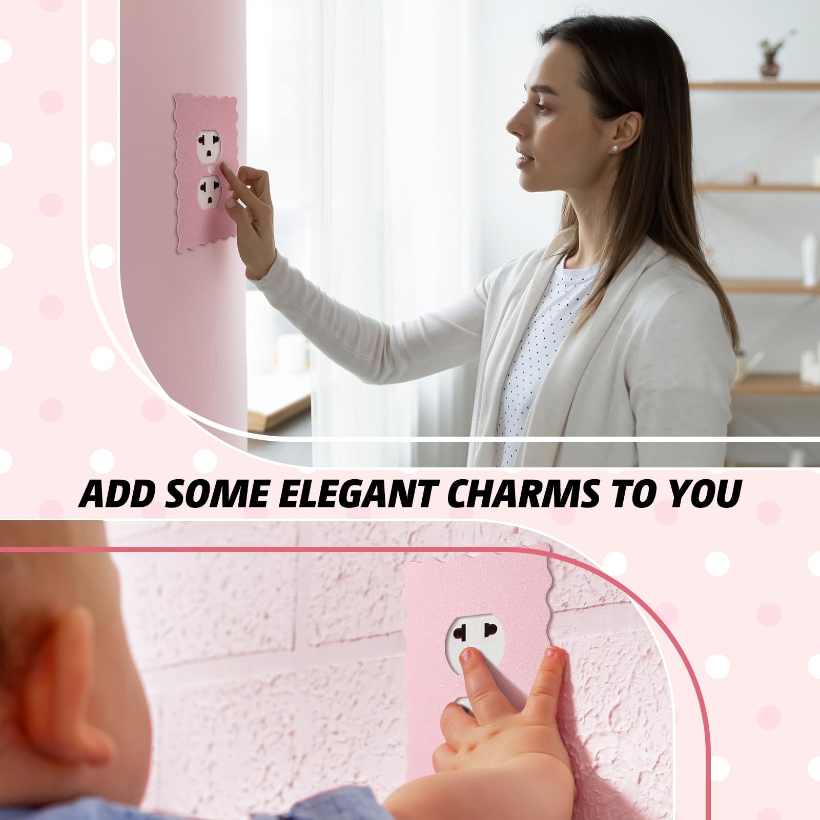 Pink Scalloped Duplex Outlet Covers Wall Plate Room Decor Metal Pink and White Cute Decorative Outlet Cover for Home Decor(Bow,2 Pcs)