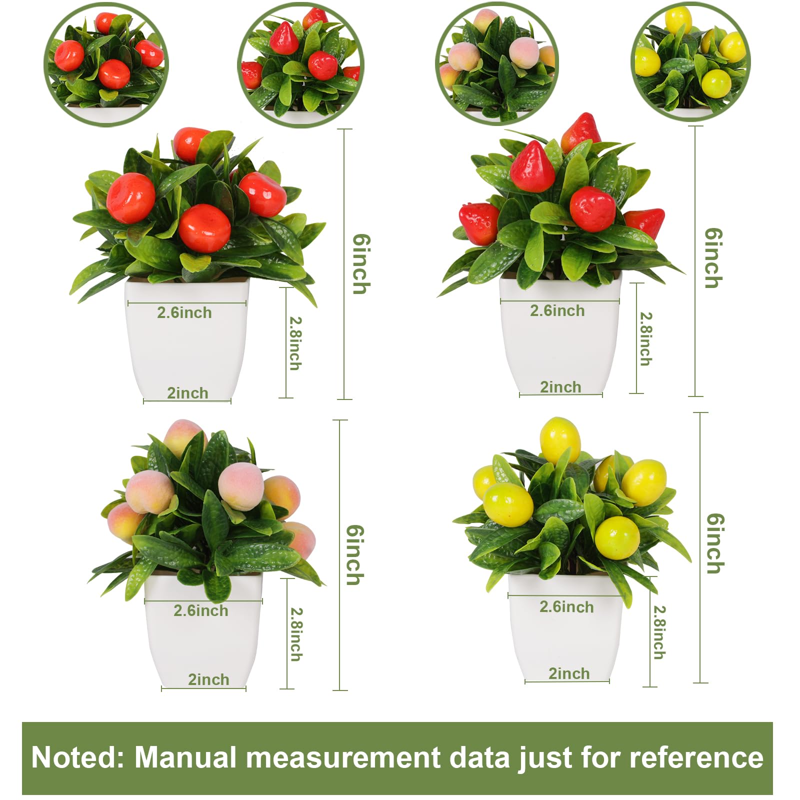 Fruit Artificial Plants Fake Fruit Potted Plant 6inches Fake 4pcs Tree with Small Pot Mini Fake Plant Decor