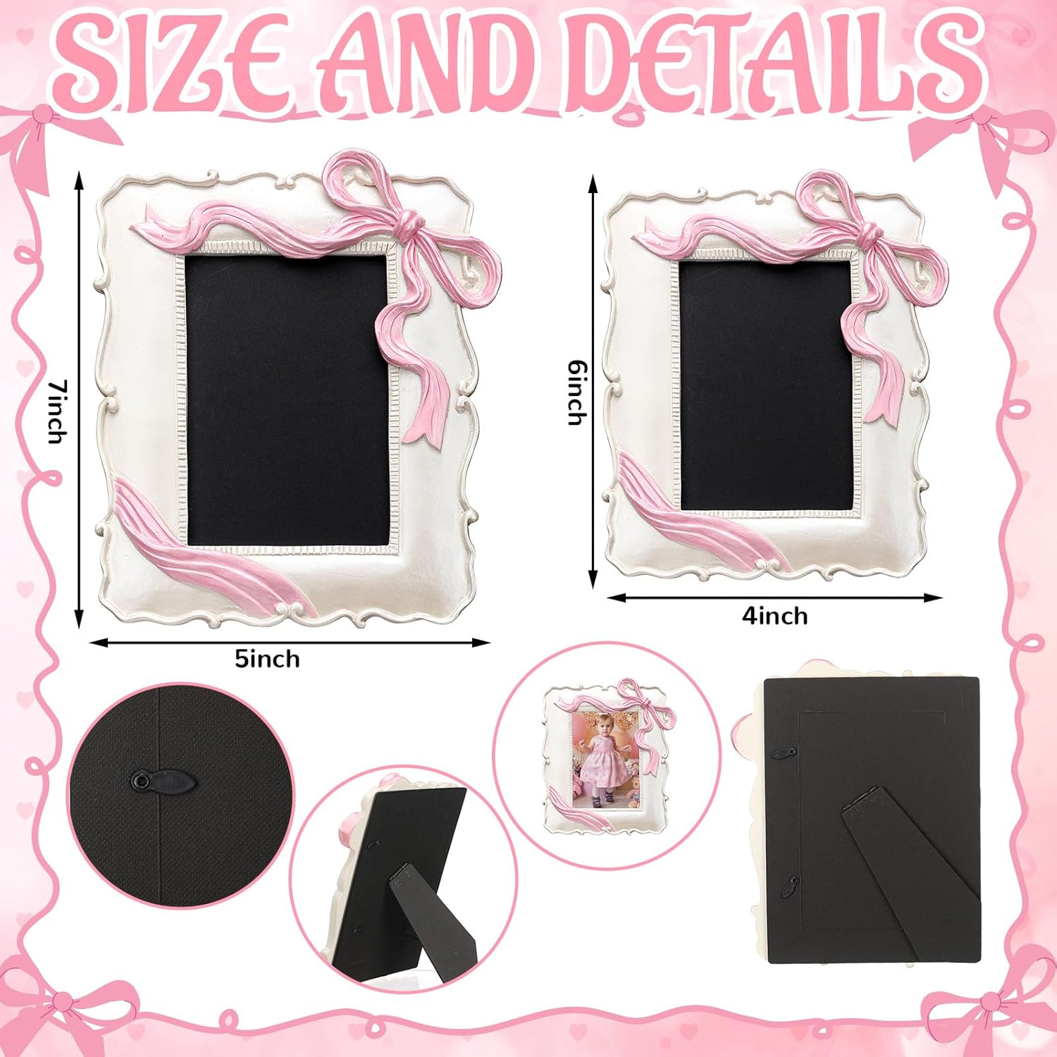 Pink Bow Picture Frames Coquette Room Decor Vintage Pink Ribbon Bow Picture Photo Frames