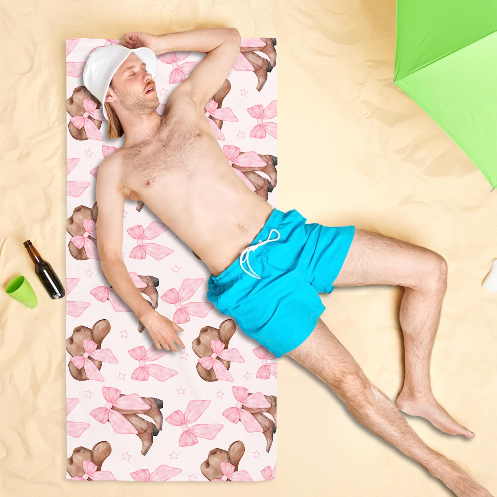 Coquette Girly Pink Bow Beach Towel - Microfiber Absorb Water Travel Towels 60x30 Inches for Bathroom Kitchen