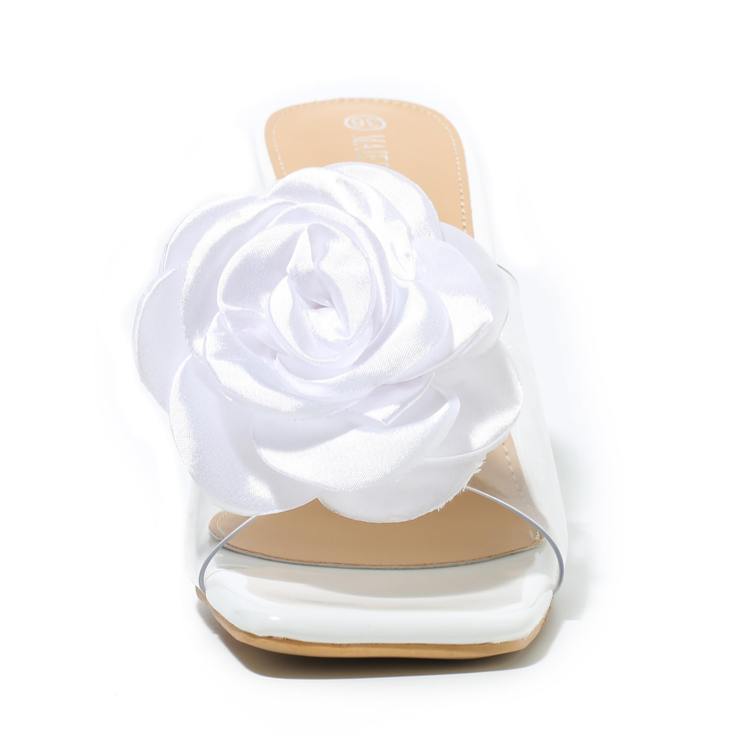 Women Flowers High Heels Mules Sandals Square Toe Slip On Sandals