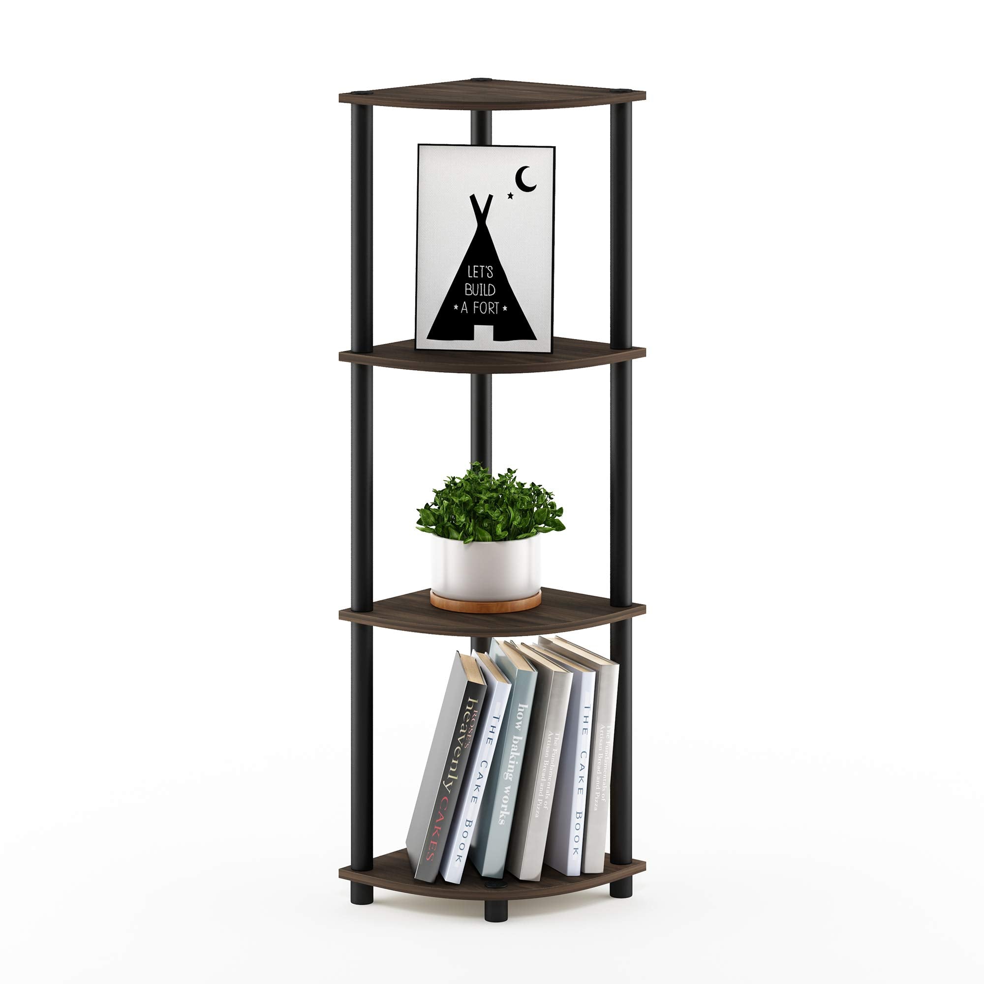 Three-Tier Round Tube Reversible Corner Display Rack Multipurpose Shelving Unit