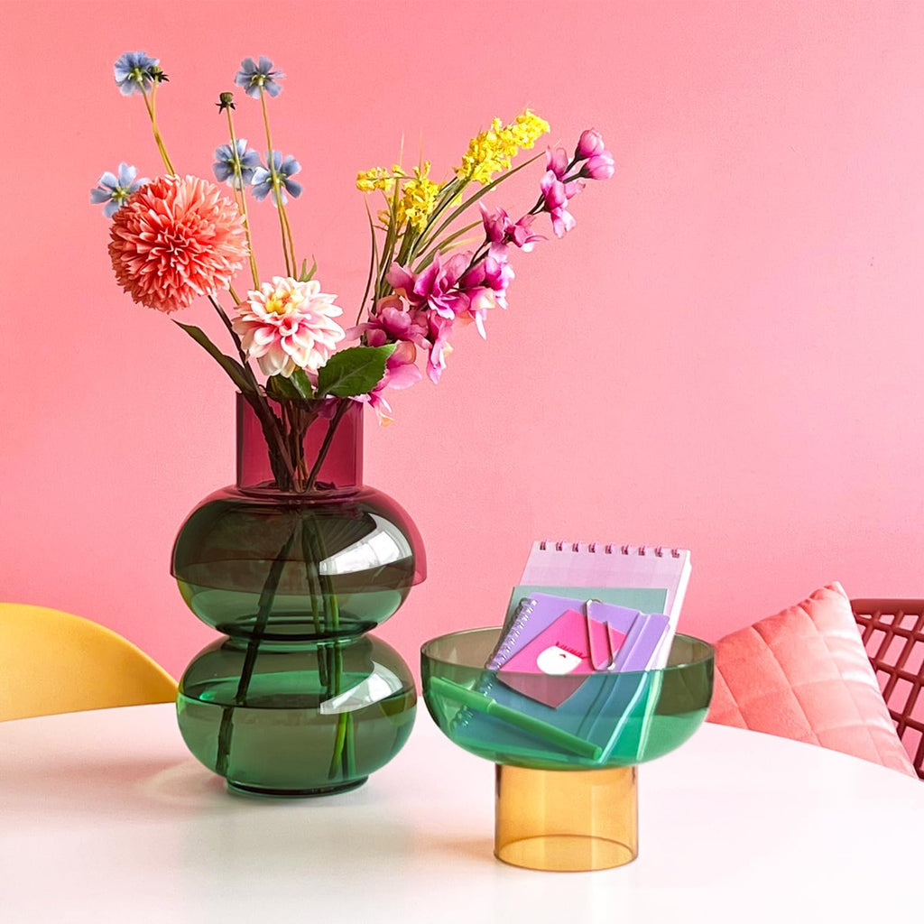 Green and Yellow Reversible Decorative Glass Bowl