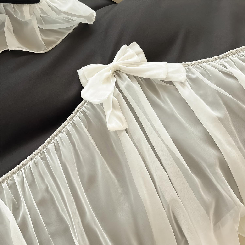 Girls Lace Bedding,Queen Comforter Cover Set, Chic Ruffled Duvet Cover with Lovely Bow,Princess Style 1 Duvet Cover with 2 Pillowcases, No Comforter-Hot Pink,Full Size