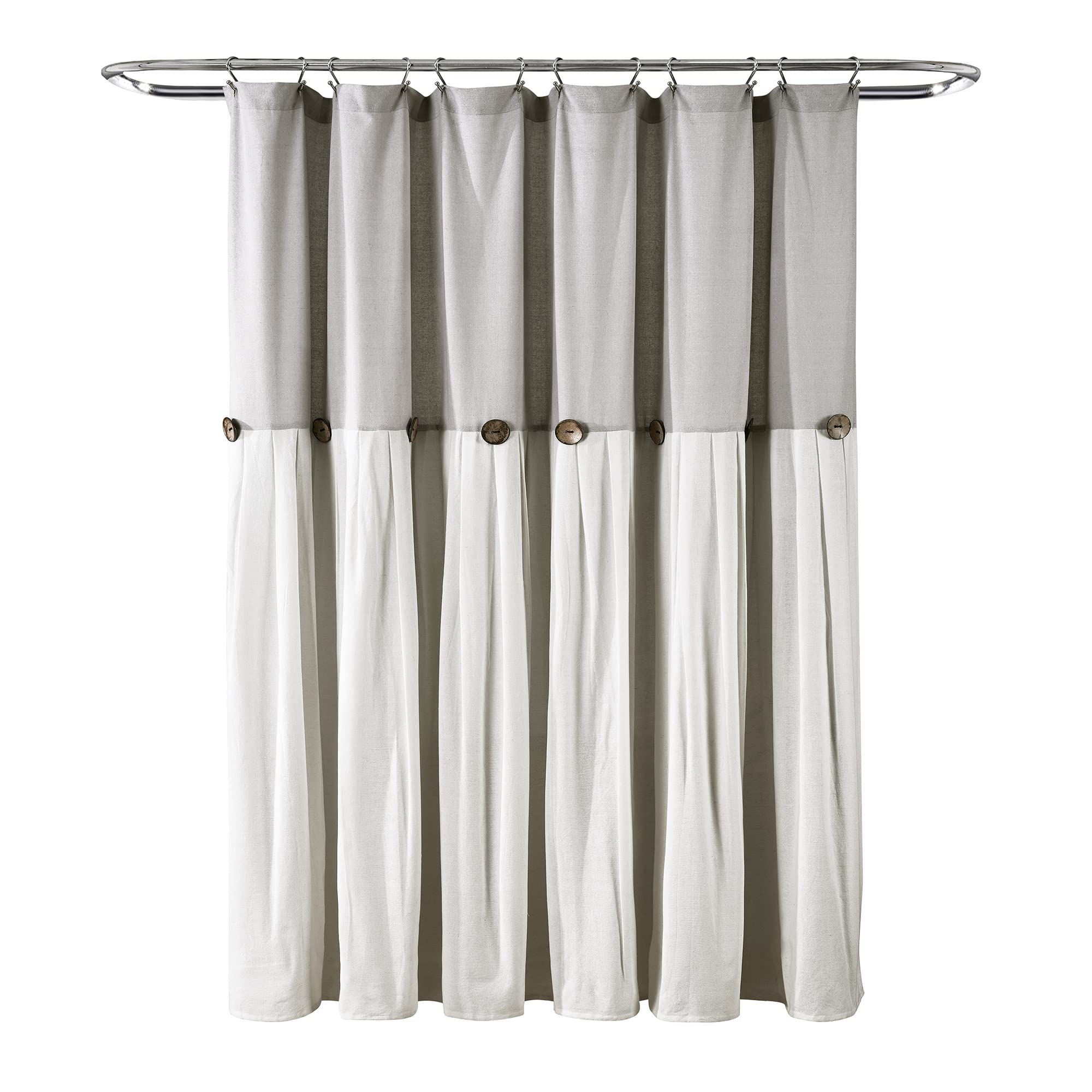 Lush Decor Linen Button Shower Curtain, 72" W x 72" L, Fabric Shower Curtains