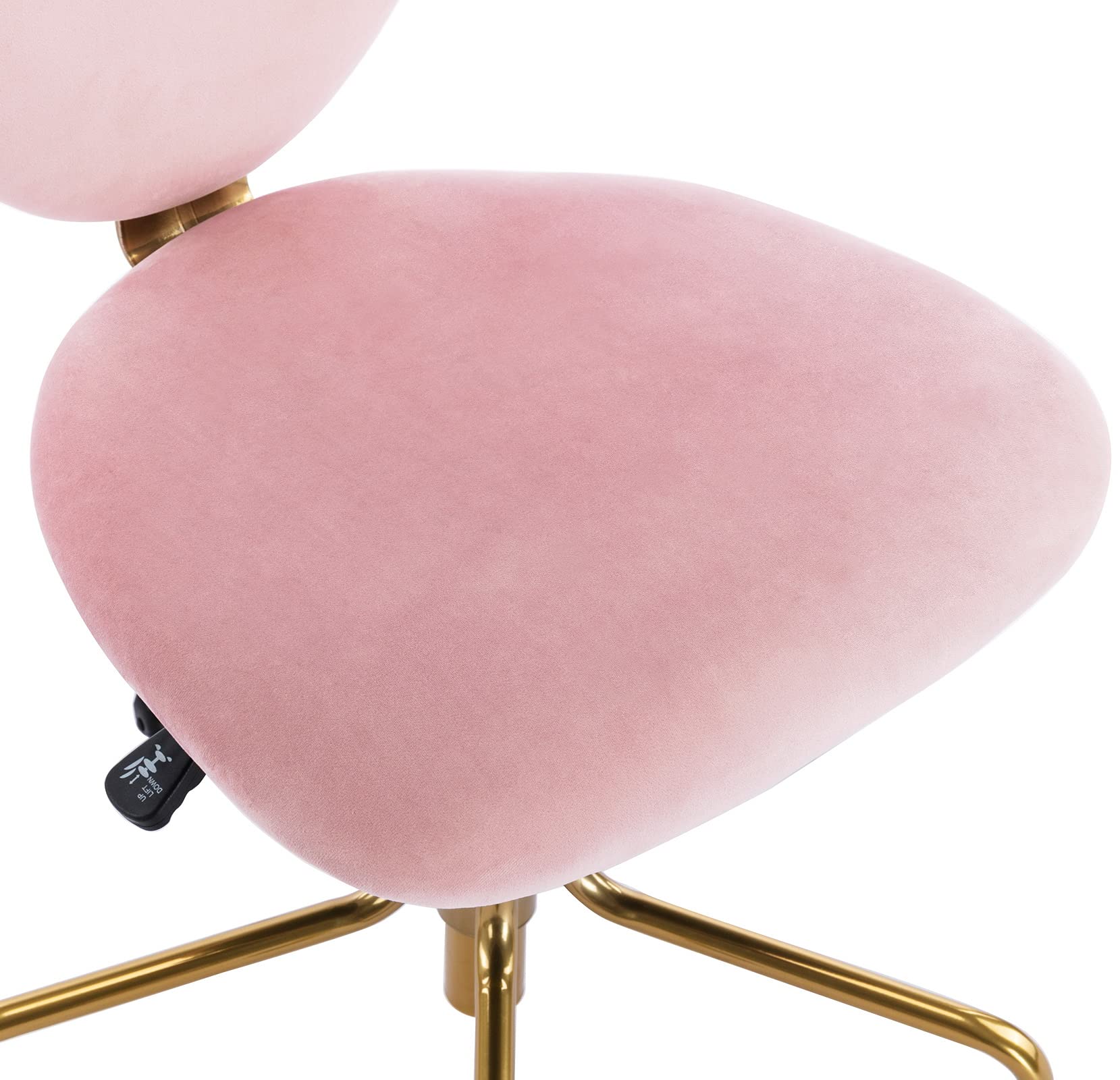 Coquette Adjustable Swivel Desk Chair with Wheels, Pink Upholstered Velvet Office Vanity Task Chair with Heart Back