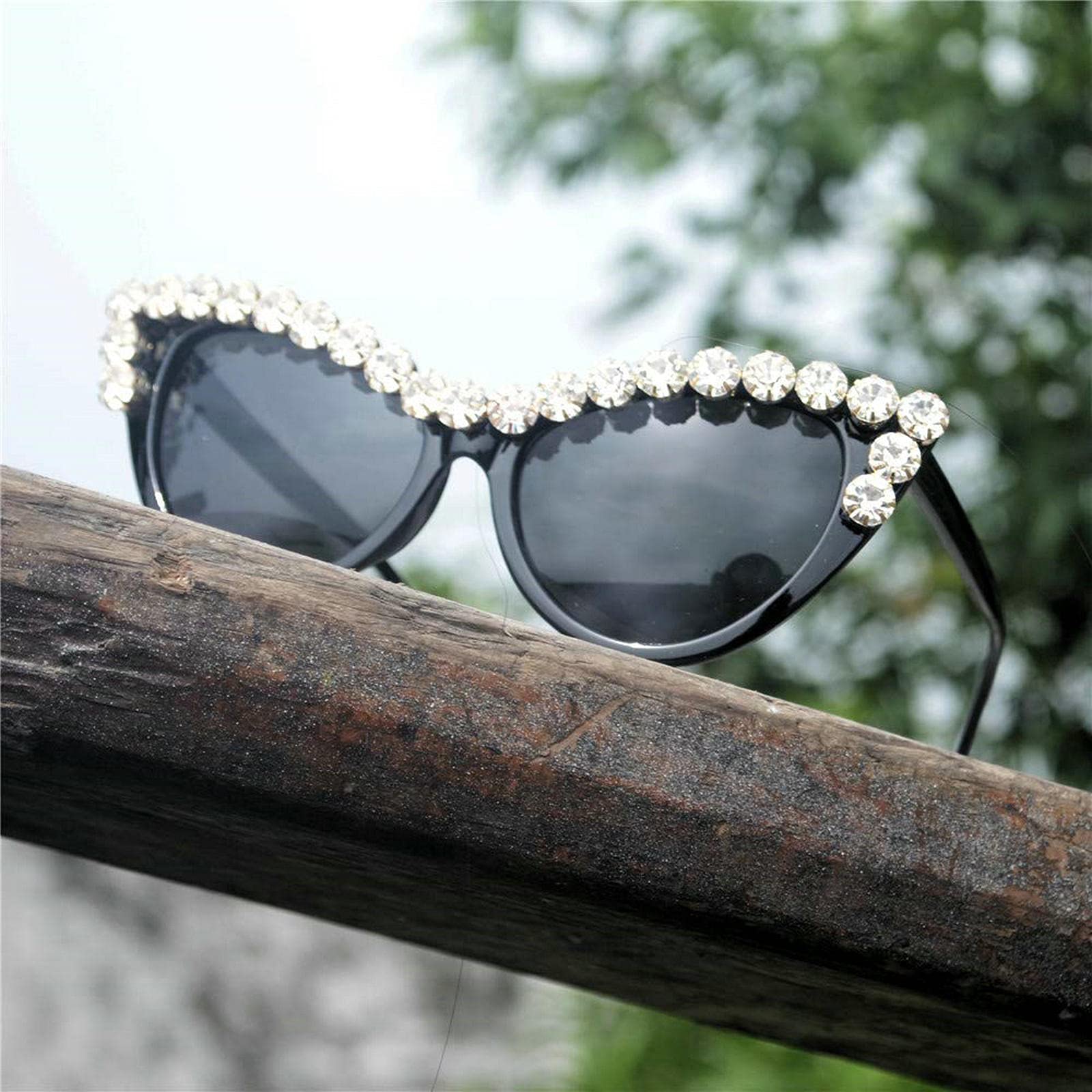 Coquette Bling Sunglasses Crystal Rhinestone Shades Retro Half Rim Women Cat Eyewear