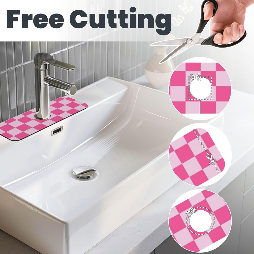 Pink Pastel Checkered Sink Splash Guard Faucet Mat Faucet Handle Drip Catcher Tray Drying Mat