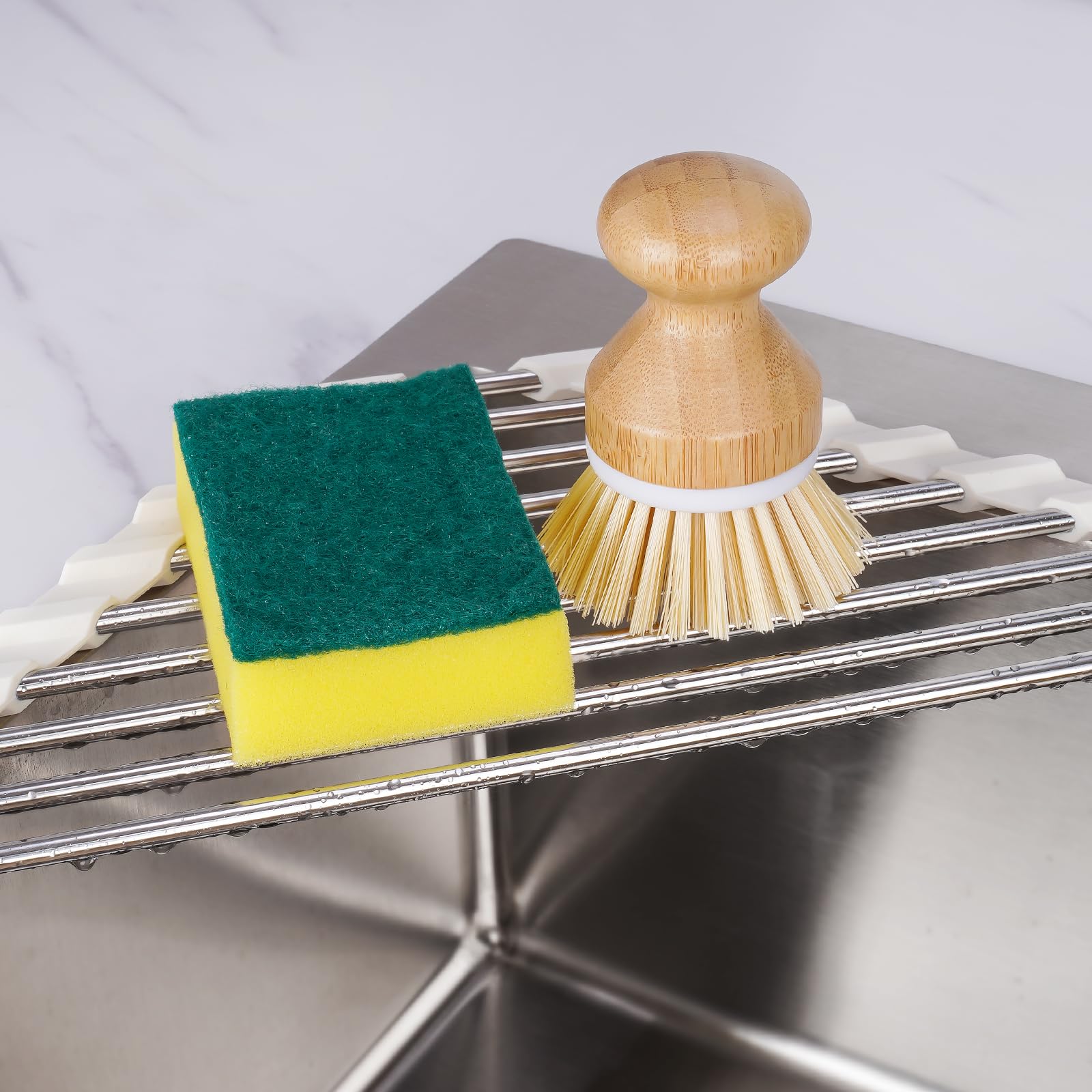 Triangle Foldable Dish Drying Rack, Small Roll-Up - Stainless Steel Over Sink Drainer for Kitchen Sink Corner, Rustproof