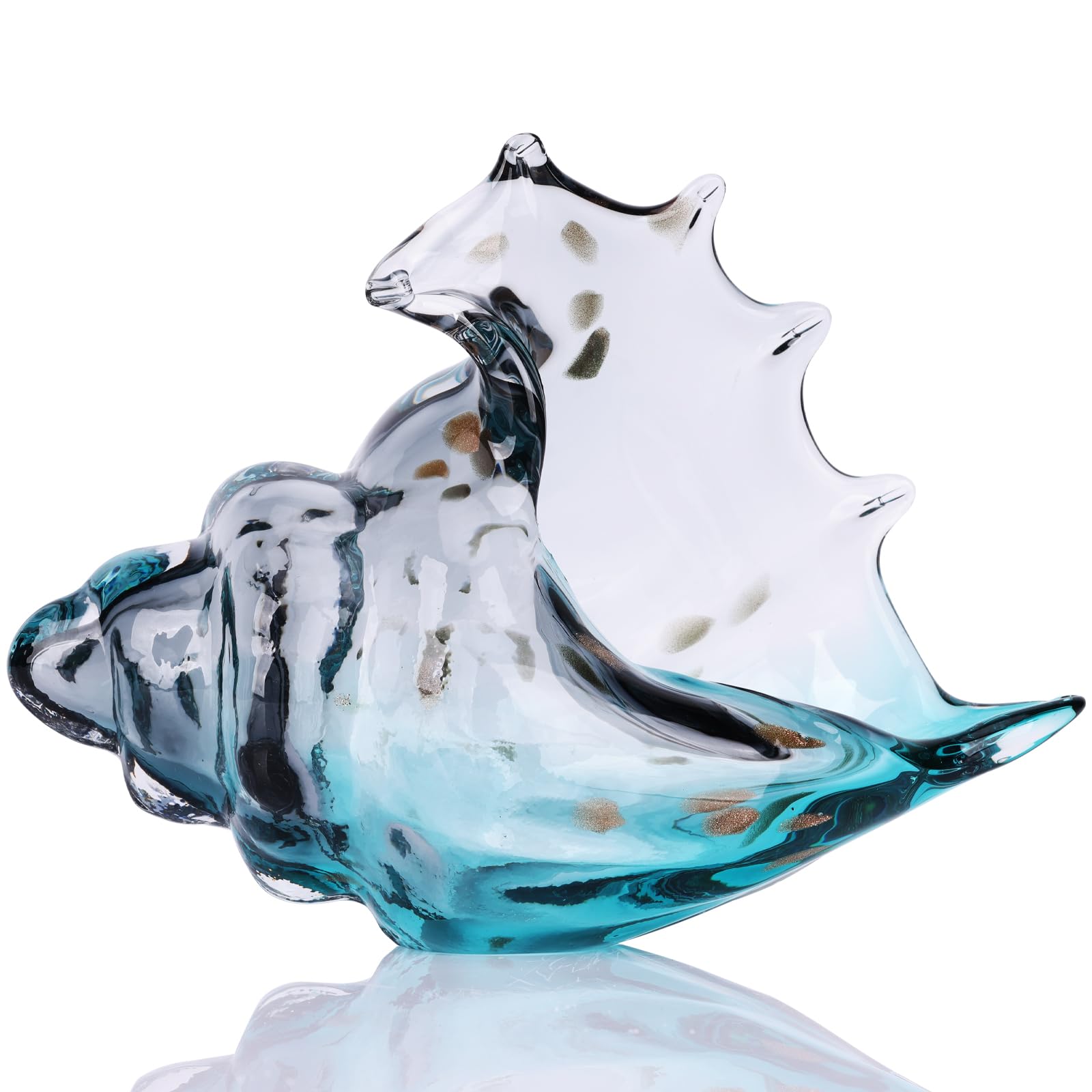 Hand Blown Glass Conch - Coastal Home Decor Conch Corners, Glass Art Conch Sculptures, Office Decor Blown Glass Art, Living Room Table Centerpieces, Bathroom Shelf Tops And Cabinet Decor
