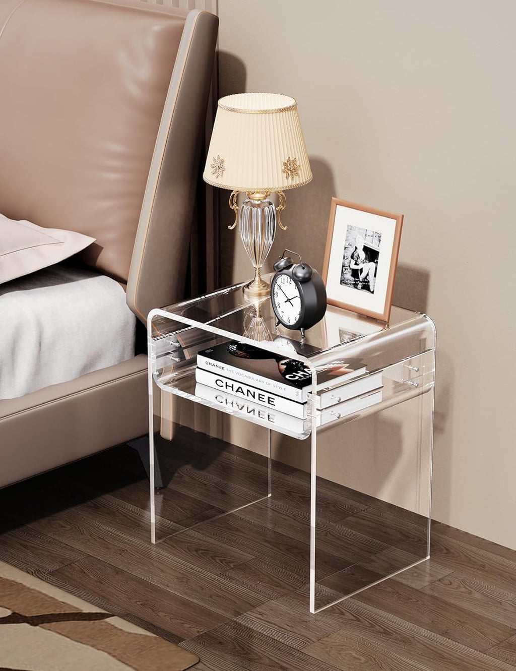 Clear Acrylic End Table 2-Tier Bedside nightstand