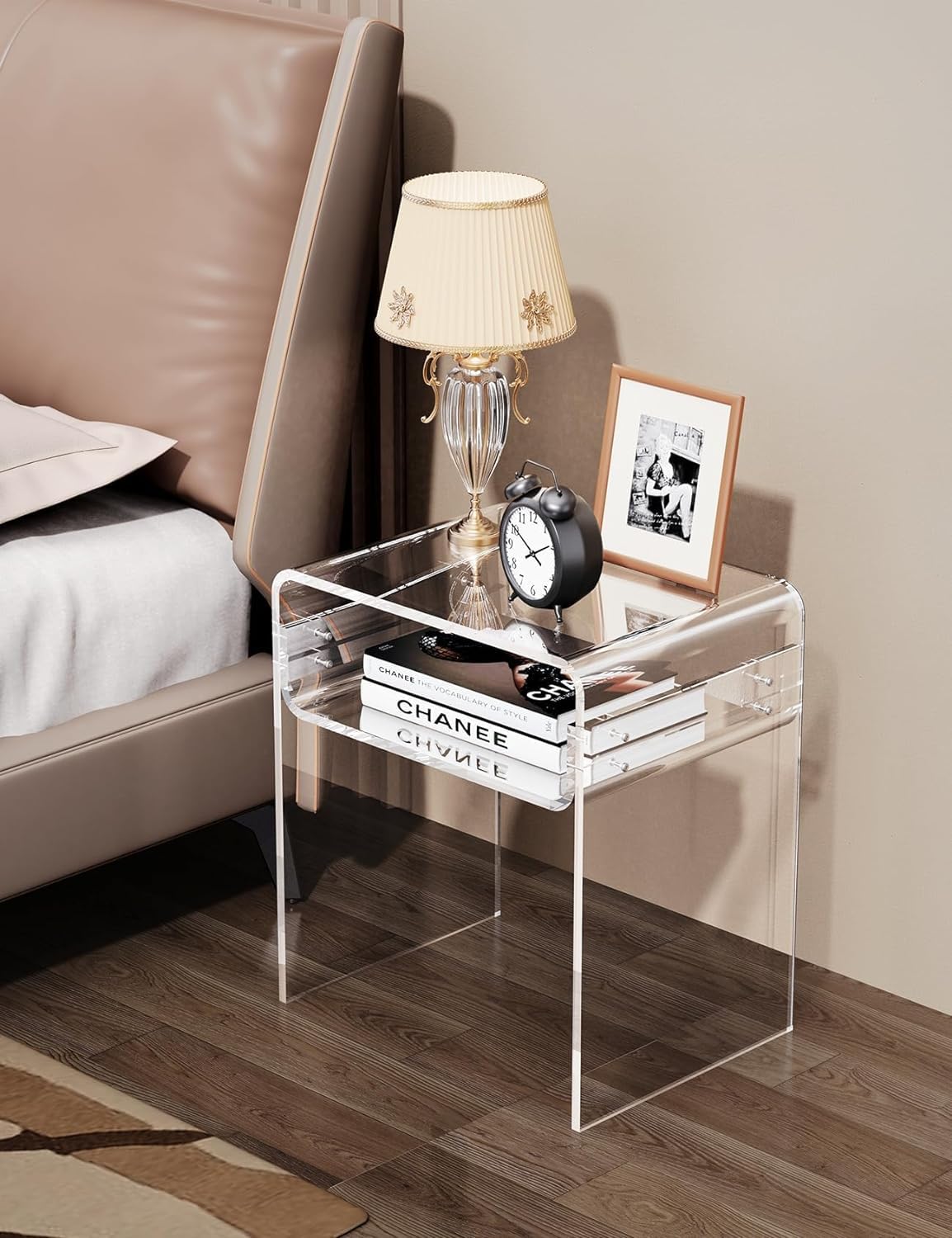 Clear Acrylic End Table 2-Tier Bedside nightstand