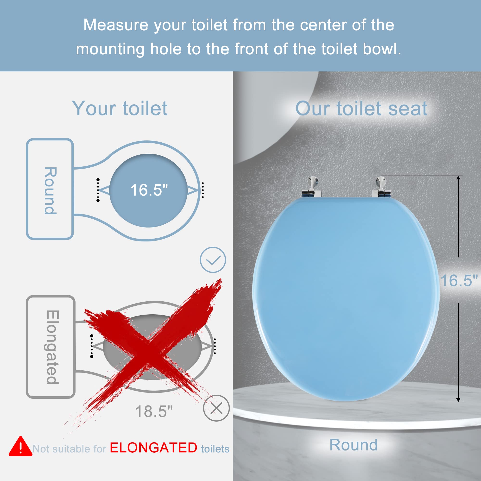 Round Toilet Seat Natural Wood Toilet Seat with Zinc Alloy Hinges, Easy to Install also Easy to Clean, Scratch Resistant