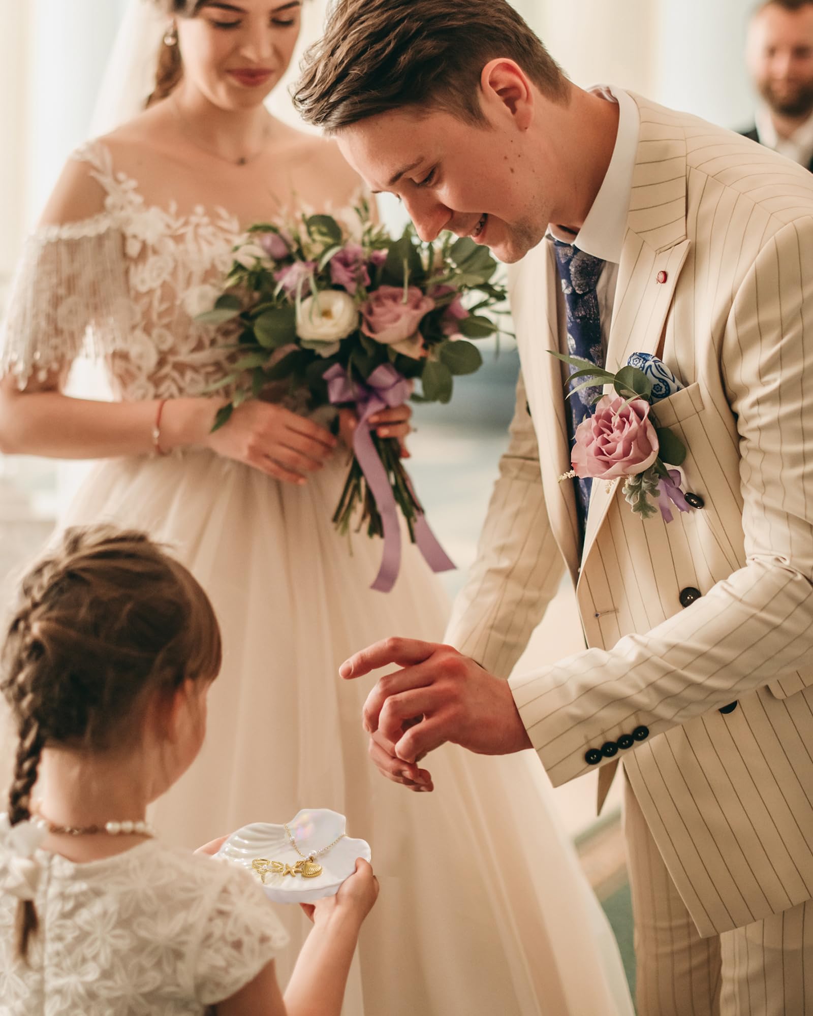 Monogrammed Shell Ceramic Ring Tray Trinket Dish Jewelry Plate Tray