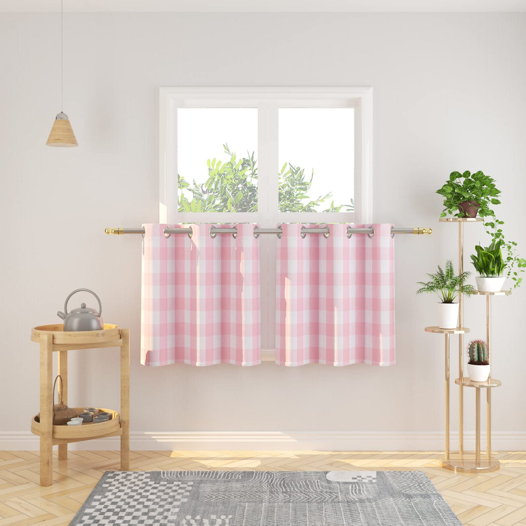 Tier Curtains Check Gingham Plaid Window Curtain Panels Bathroom Grommet Top Window Treatment 2 Panels