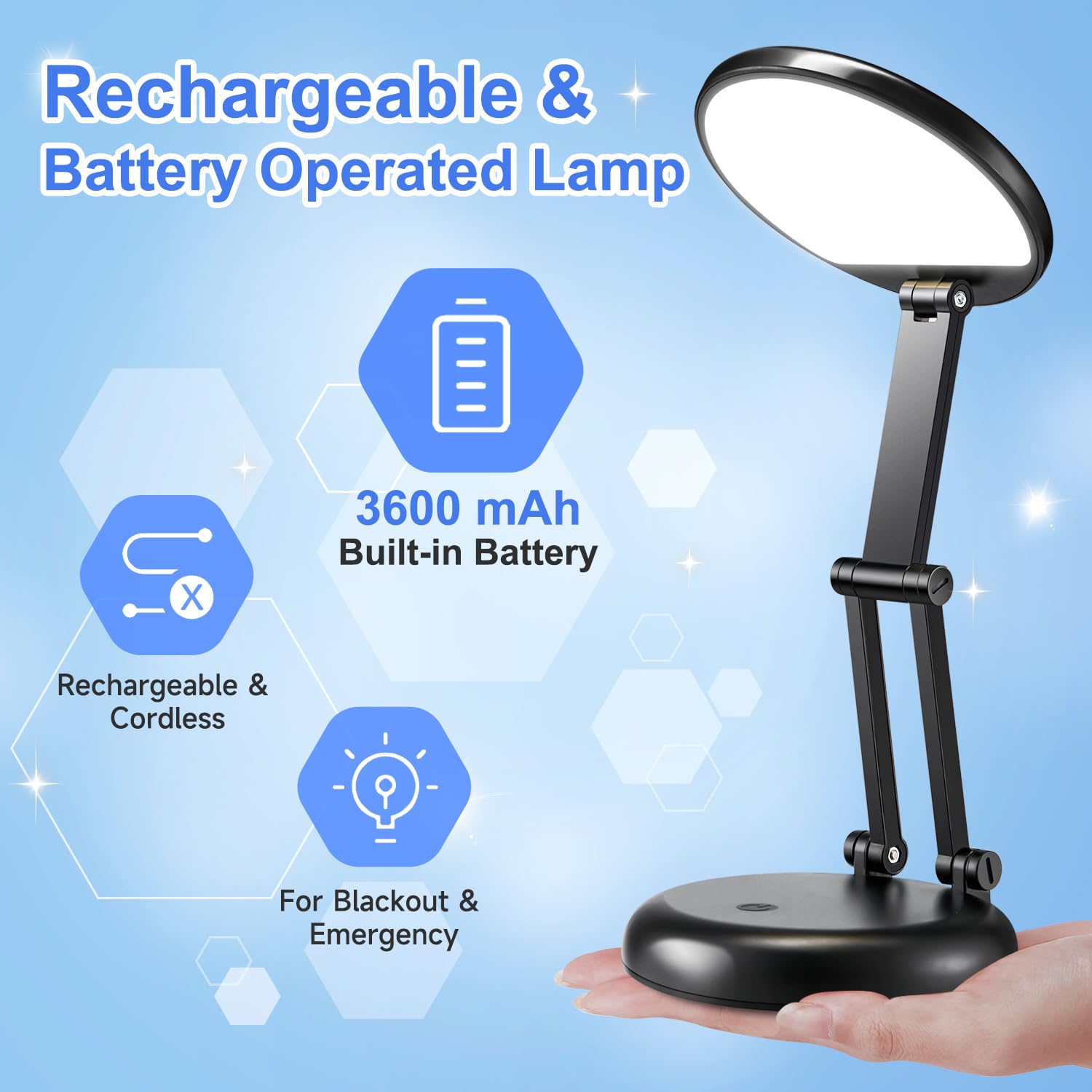 Folding and Portable Desk Lamp, Rechargeable with 9 Brightness Levels
