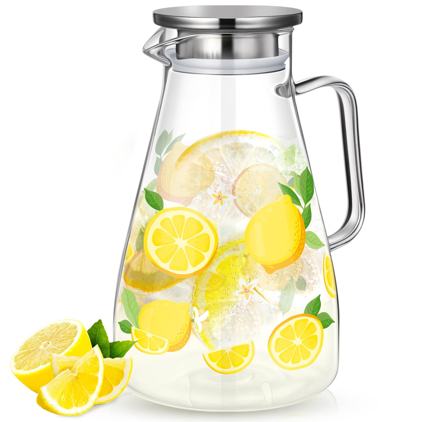 Glass Pitcher with Lid Water Pitcher with Handles Hot and Cold Resistant