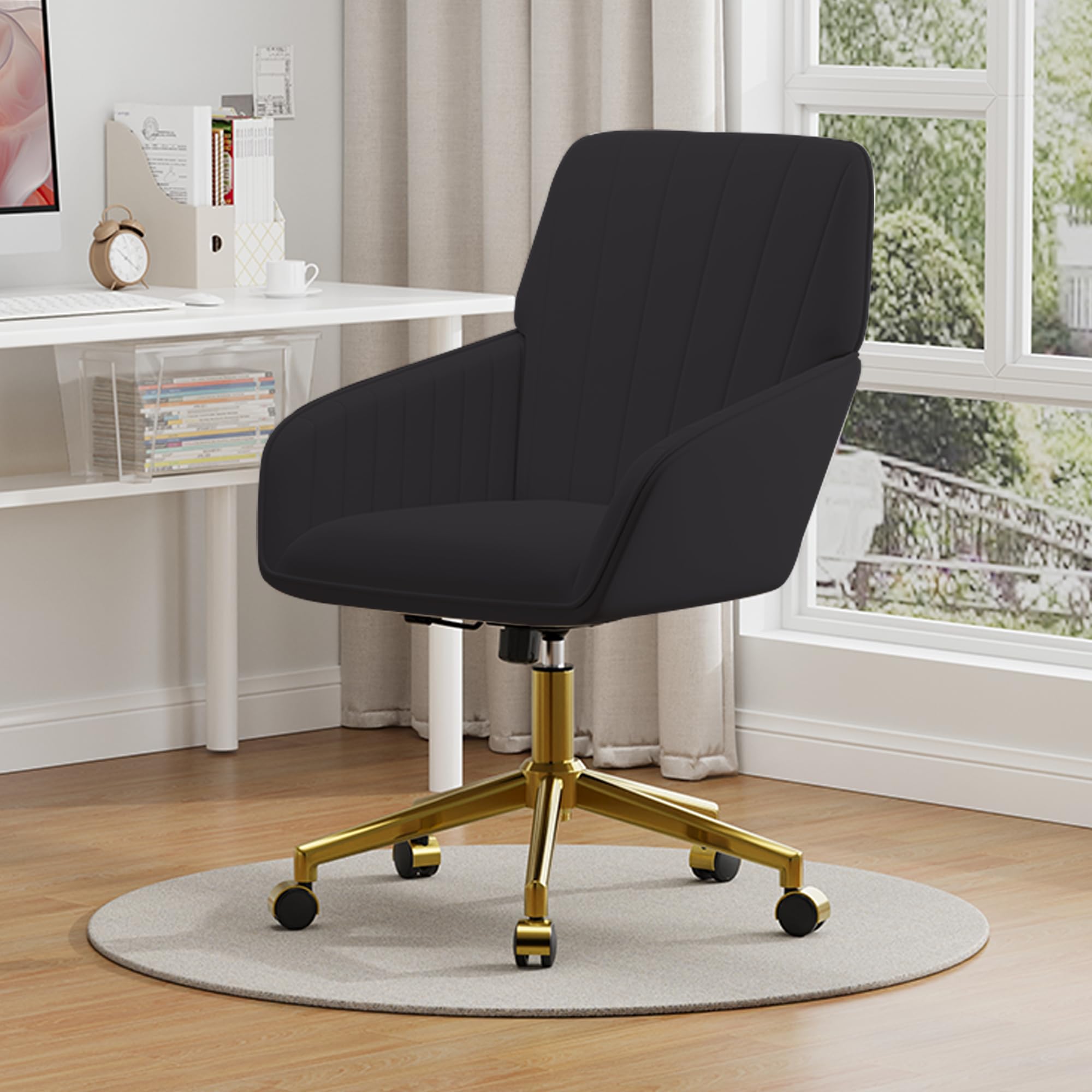Velvet Modern Cute Chair with Back, Height Adjustable Upholstered Vanity Chair with Swivel Wheels
