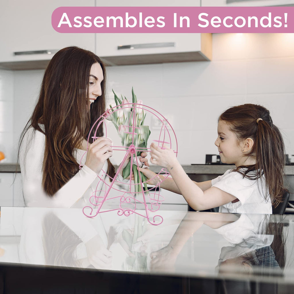 Ferris Wheel Cupcake Stand - Decorative Cupcake Holder for Parties - Spinning Display for Serving Pastry, Treats & Desserts - Easy-to-Clean, Fits 8 Medium Cupcakes - 14x4x17