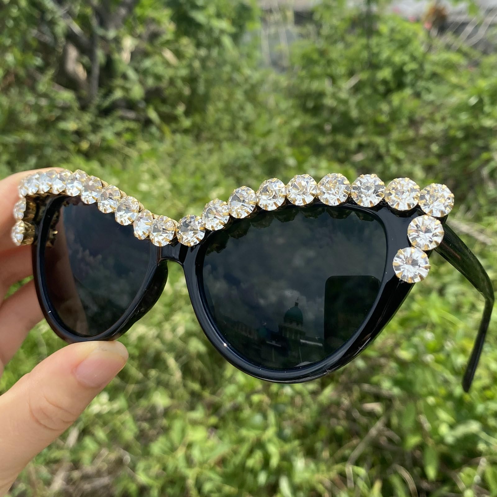 Coquette Bling Sunglasses Crystal Rhinestone Shades Retro Half Rim Women Cat Eyewear