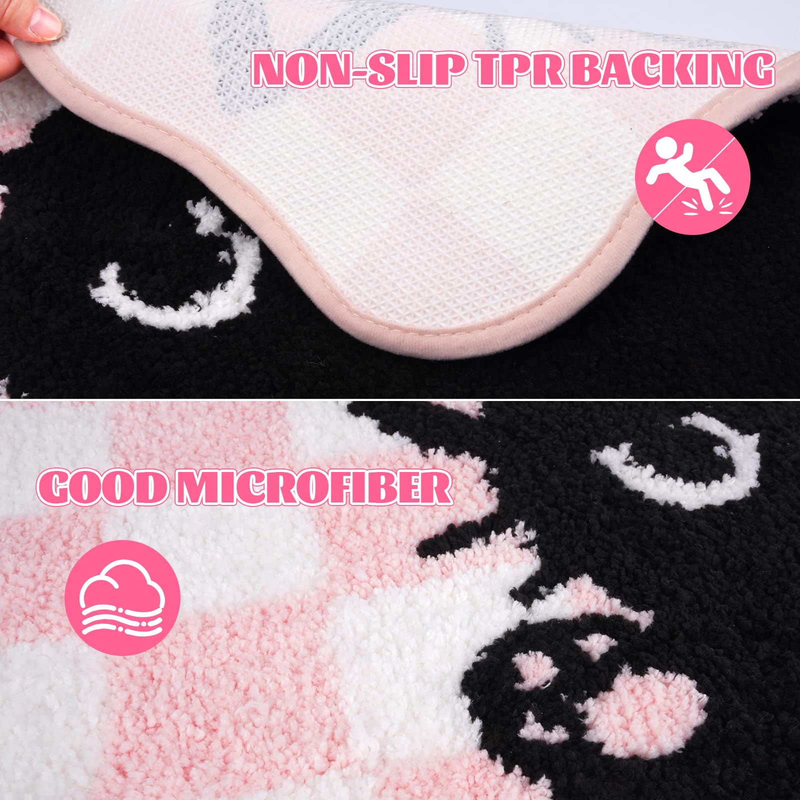 Pink Bathroom Rug - Cat Bath Rugs,Soft and Absorbent,Non Slip Cute Bath Mat for Shower Tub Bedroom,24" x 16"