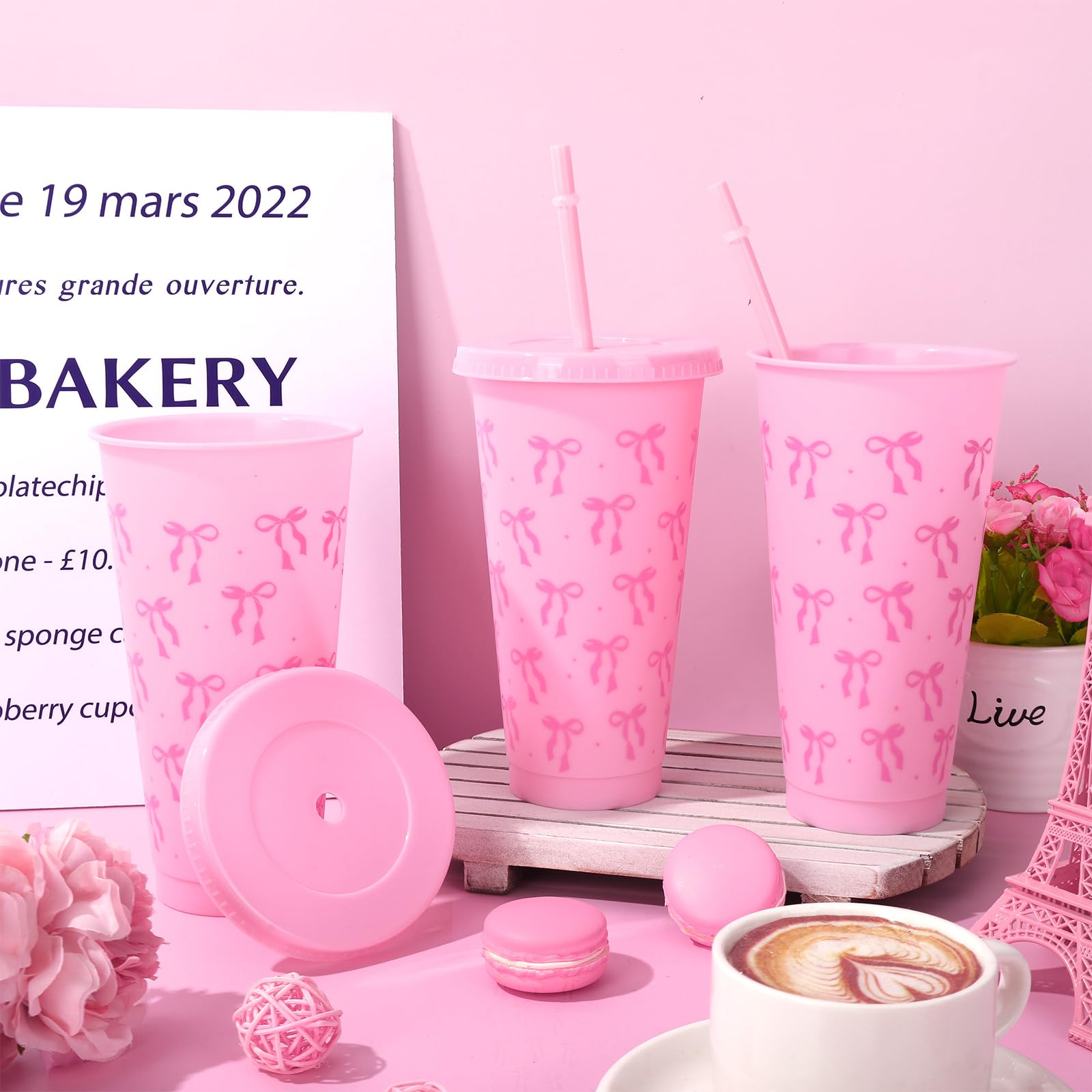 Plastic Cups with Straw and Lid Ribbon