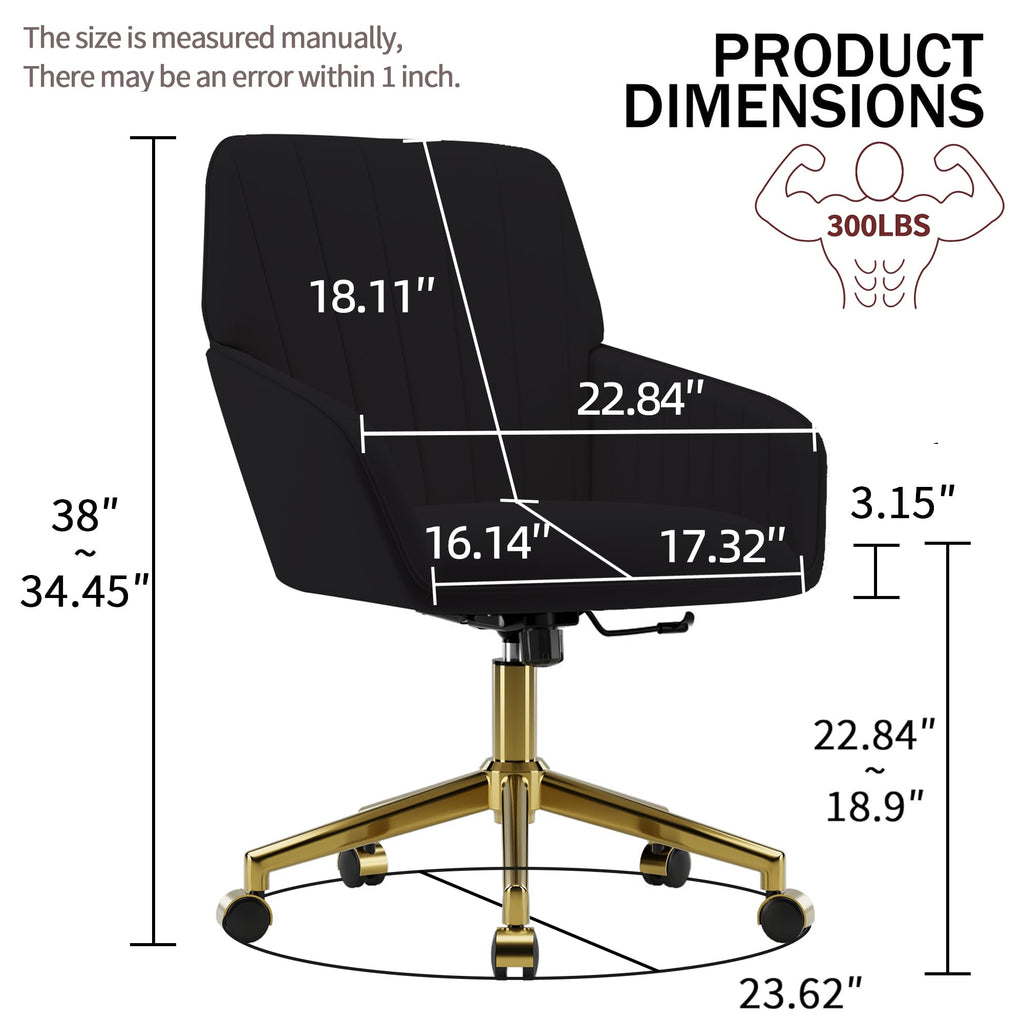 Velvet Modern Cute Chair with Back, Height Adjustable Upholstered Vanity Chair with Swivel Wheels
