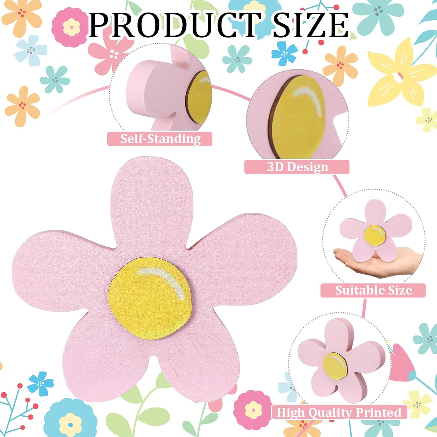 Daisy Decor Pink Coquette Girly Rustic Wooden Flower Tiered Tray Decor