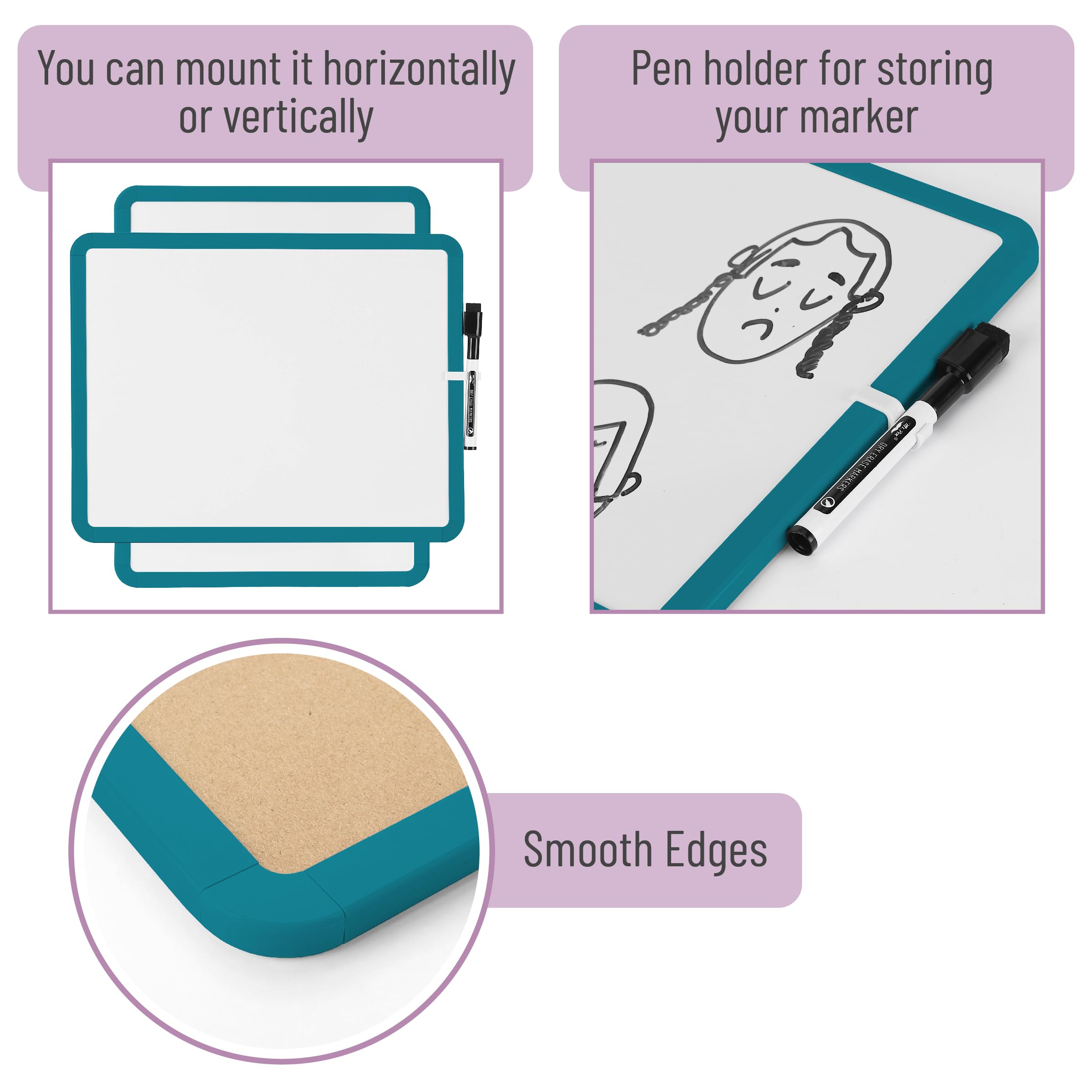 Dry Erase Board, 14â€?x 11â€?with a Black Dry Erase Marker Color Frame, Small White Board Dry Erase Whiteboard