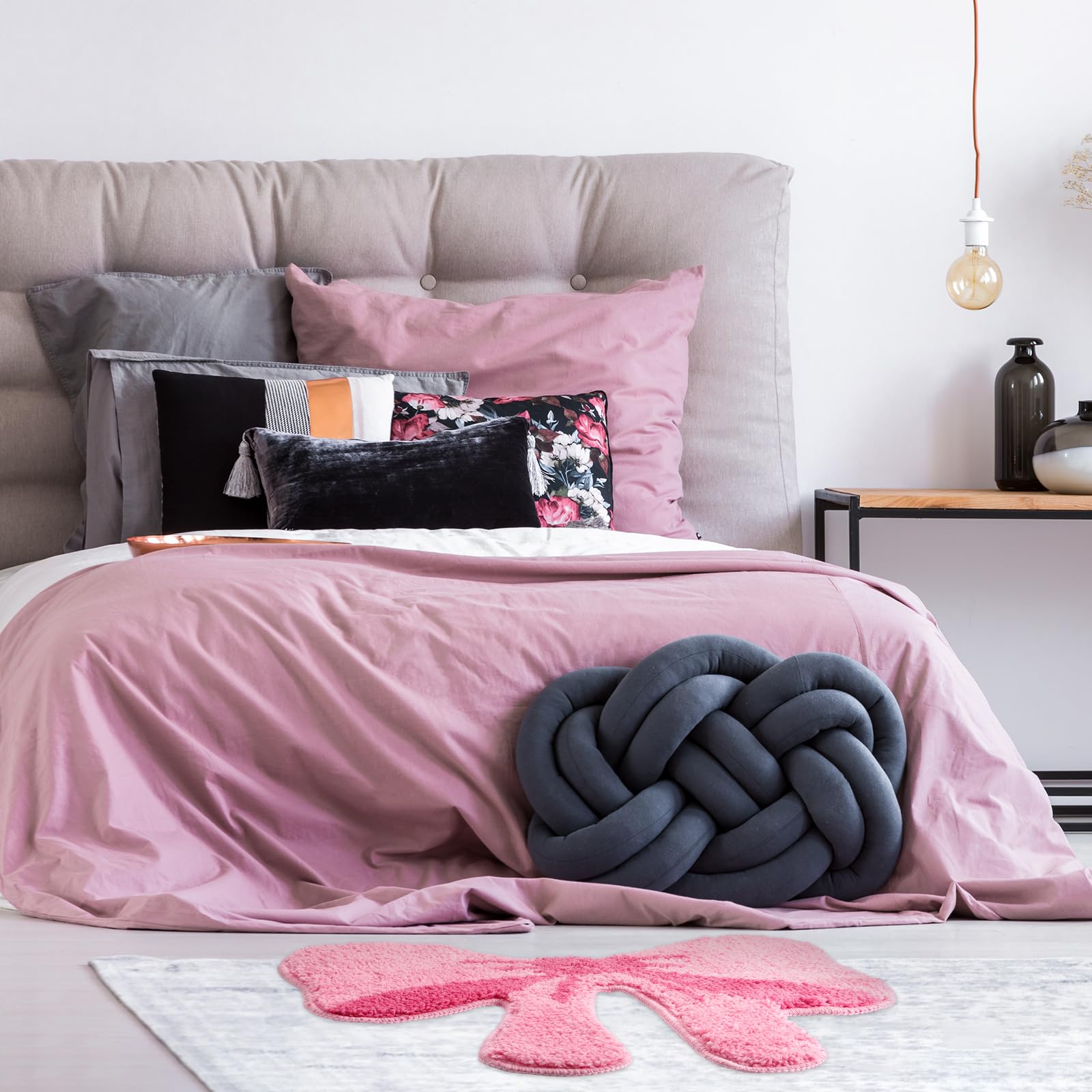 Pink Bow Bathroom Rugs Coquette Preppy Cute Bow Shaped Bath Mats Home Decor Non Slip Soft Plush Absorbent Washable Carpet, 19. 7" x 18. 5" 2 Pcs