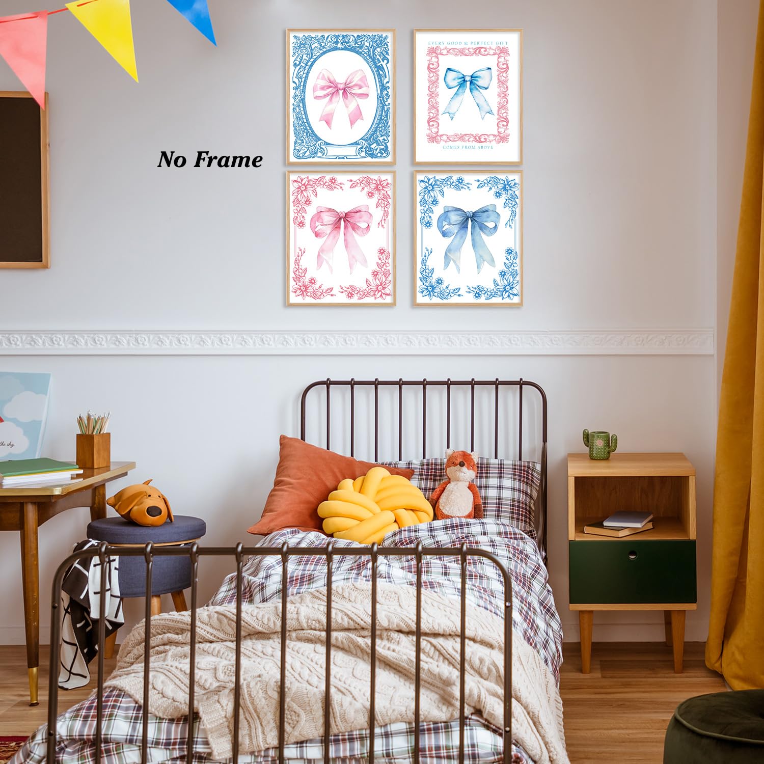 Porcelain Chinoiserie Posters Bow Wall Prints Unframed, 8x10 Blue Print Set Of 4, Pink Bow Coquette Room Decor