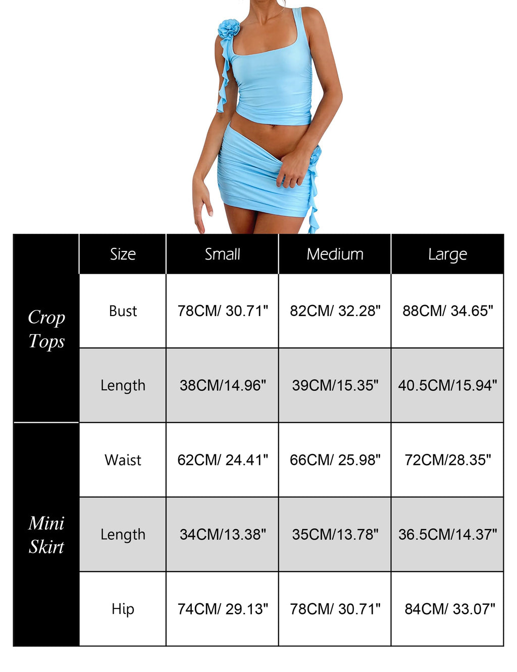 Women's 2 Piece Outfits Rosette Flower Crop Tank Top And Bodycon High Waist Mini Skirt Set