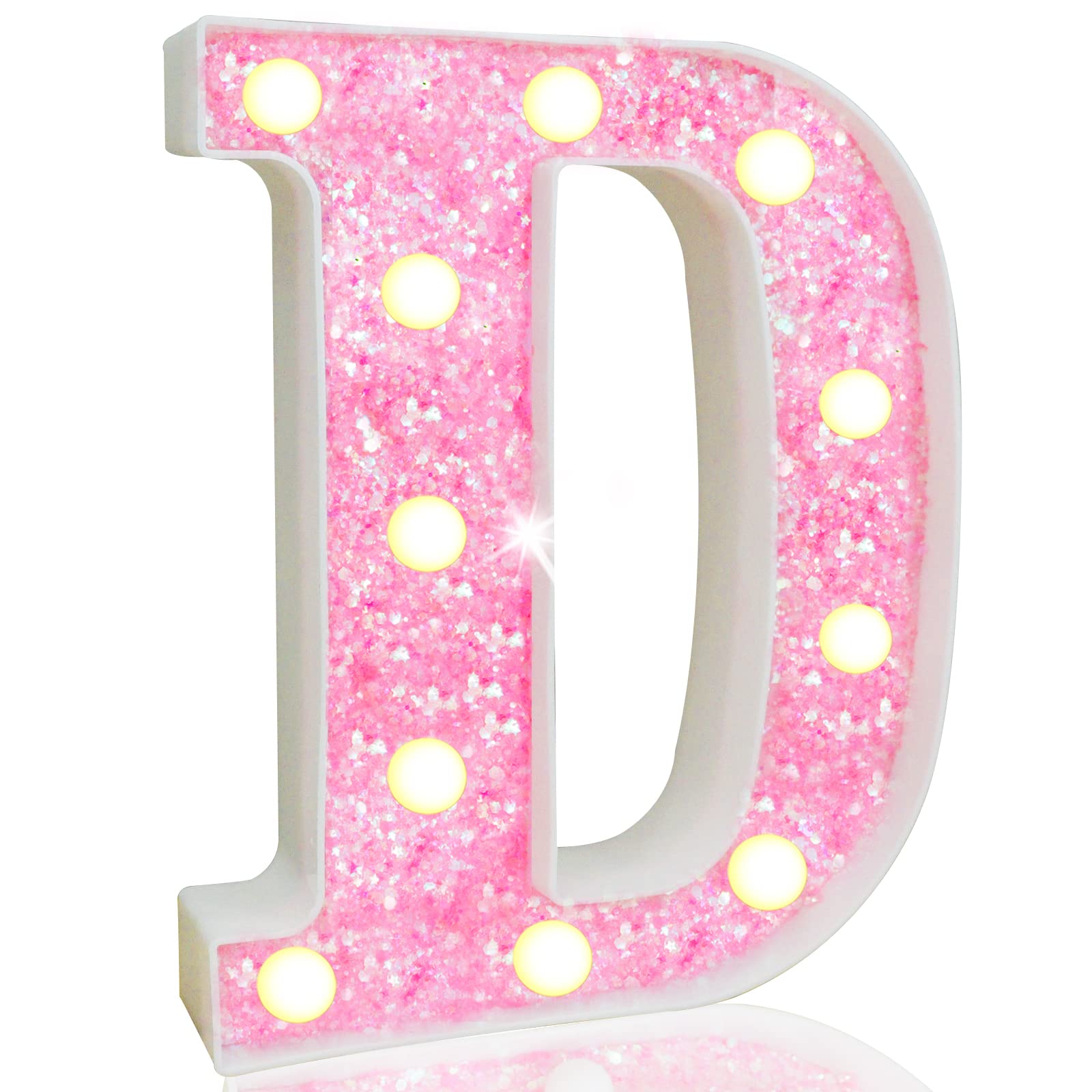Pink LED Letters Glitter Alphabet LetterS & Numbers Sign Battery Powered