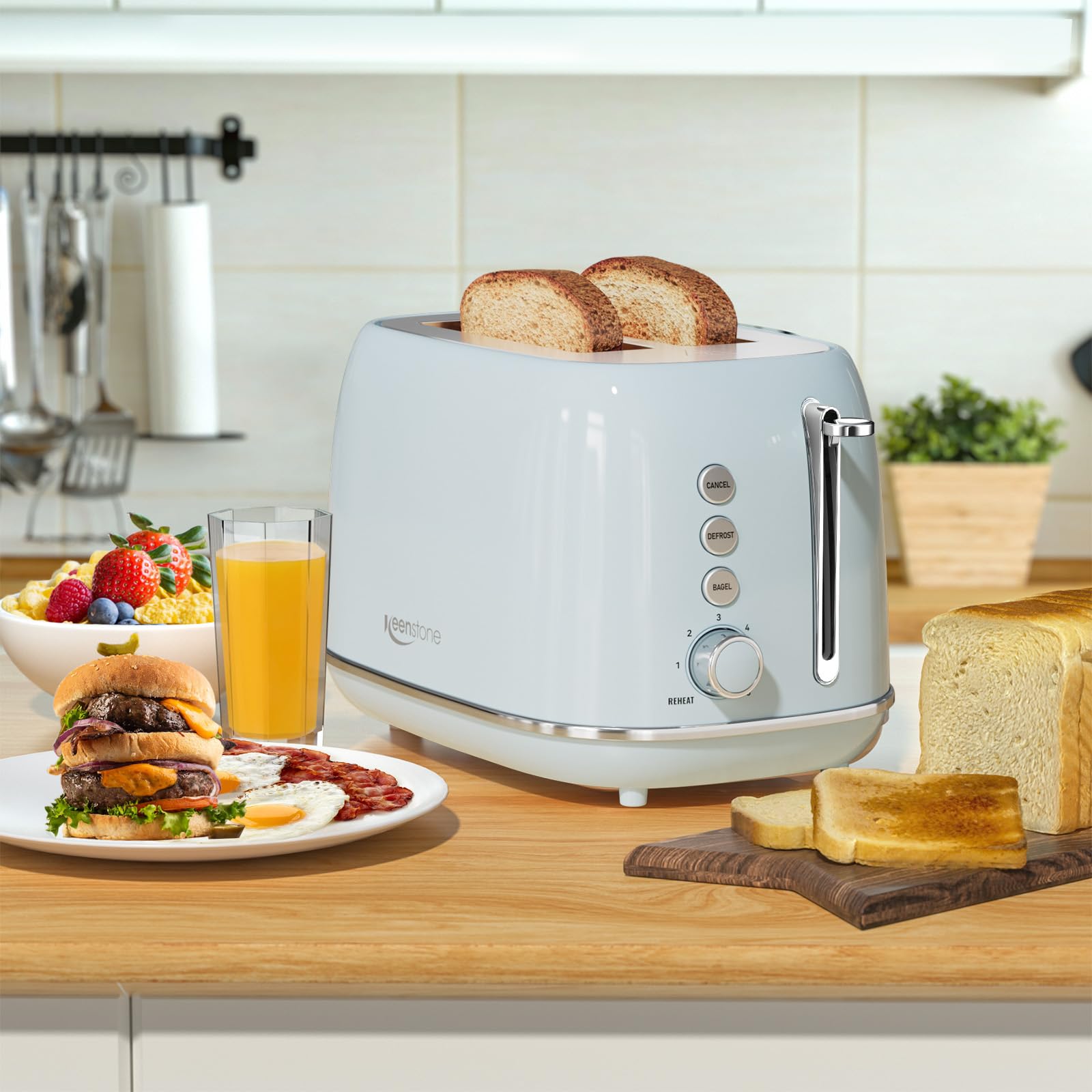 Toaster 2 Slice Stainless Steel with 6 Bread Shade Settings, Retro Toaster with Extra Wide Slot